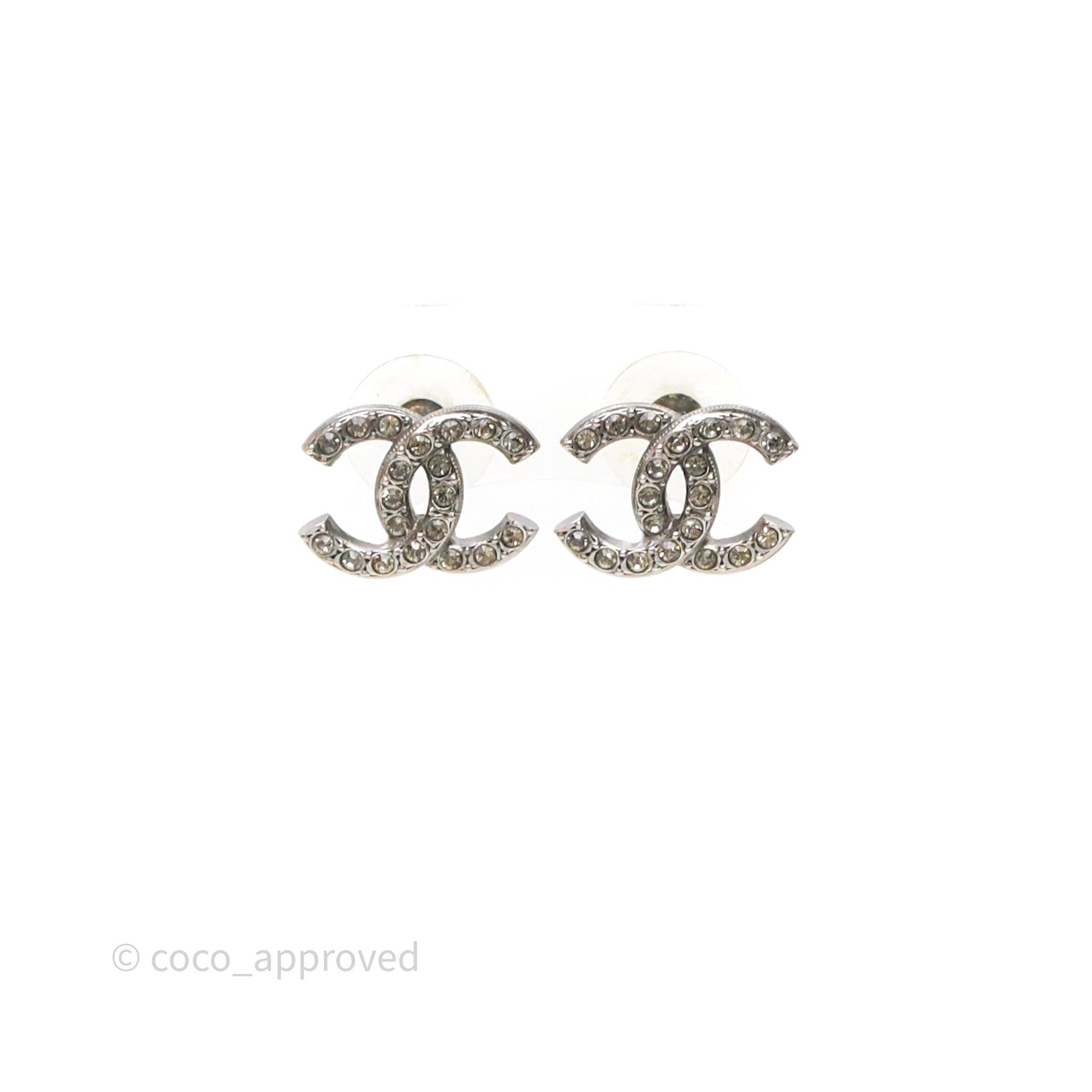 Chanel CC Crystals Earrings Ruthenium Tone 21A