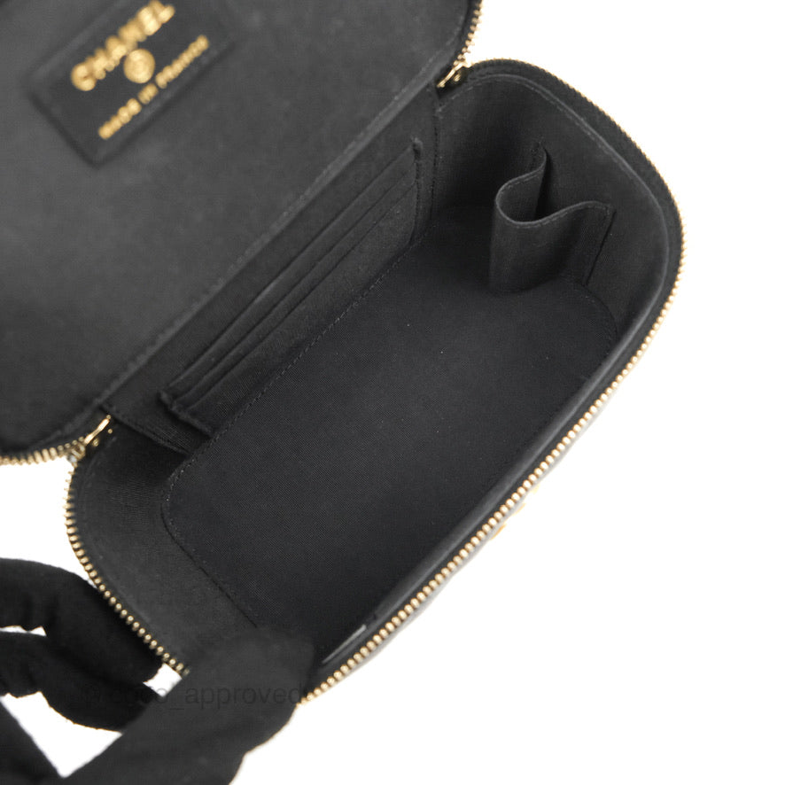 Chanel Vanity Rectangular Top Handle Black Lambskin Gold Hardware
