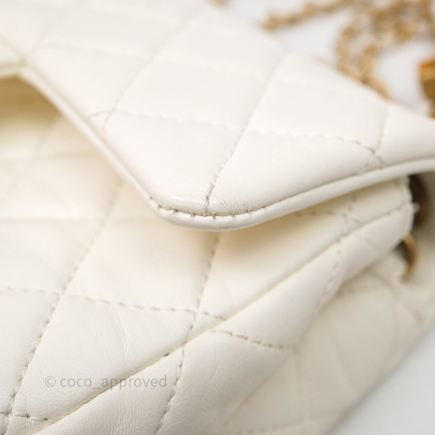 Chanel Mini Rectangular Pearl Crush White Lambskin Aged Gold Hardware
