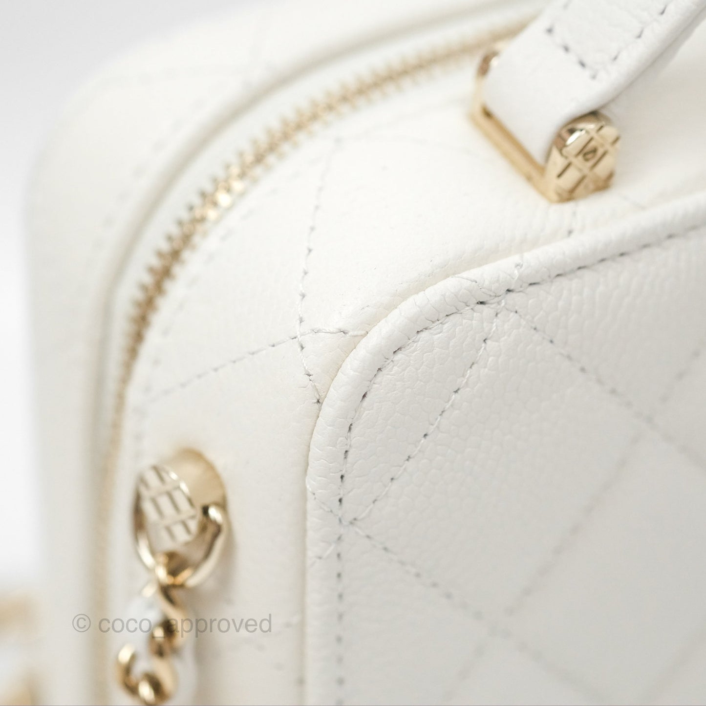 Chanel Quilted Top Handle Vanity White Caviar Gold Hardware