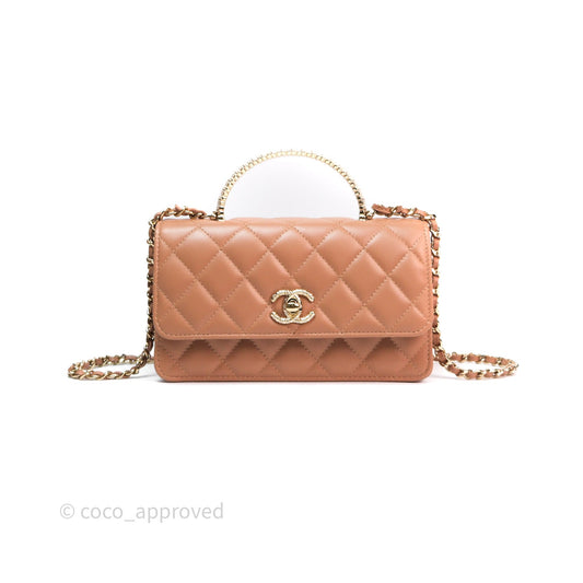 Chanel Mini Crystal Top Handle Wallet On Chain WOC Dark Beige Lambskin Gold Hardware
