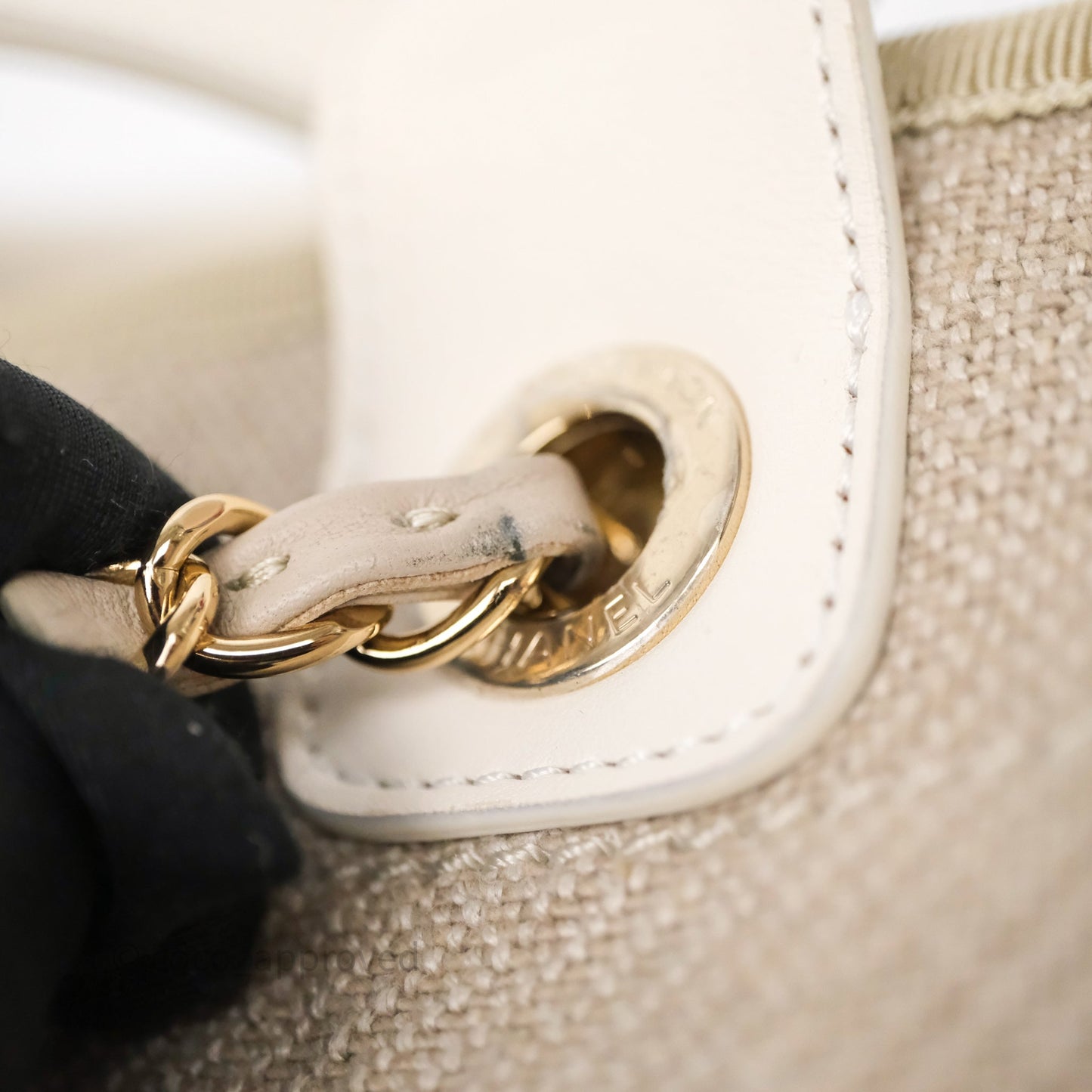 Chanel New Small Deauville Tote Beige Canvas Gold Hardware