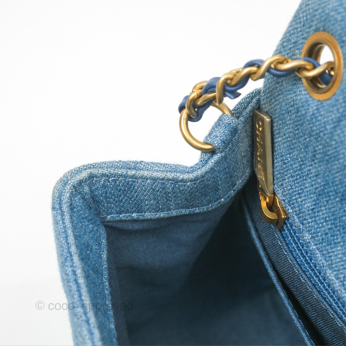 Chanel Mini Square Pearl Crush Quilted Denim Aged Gold Hardware