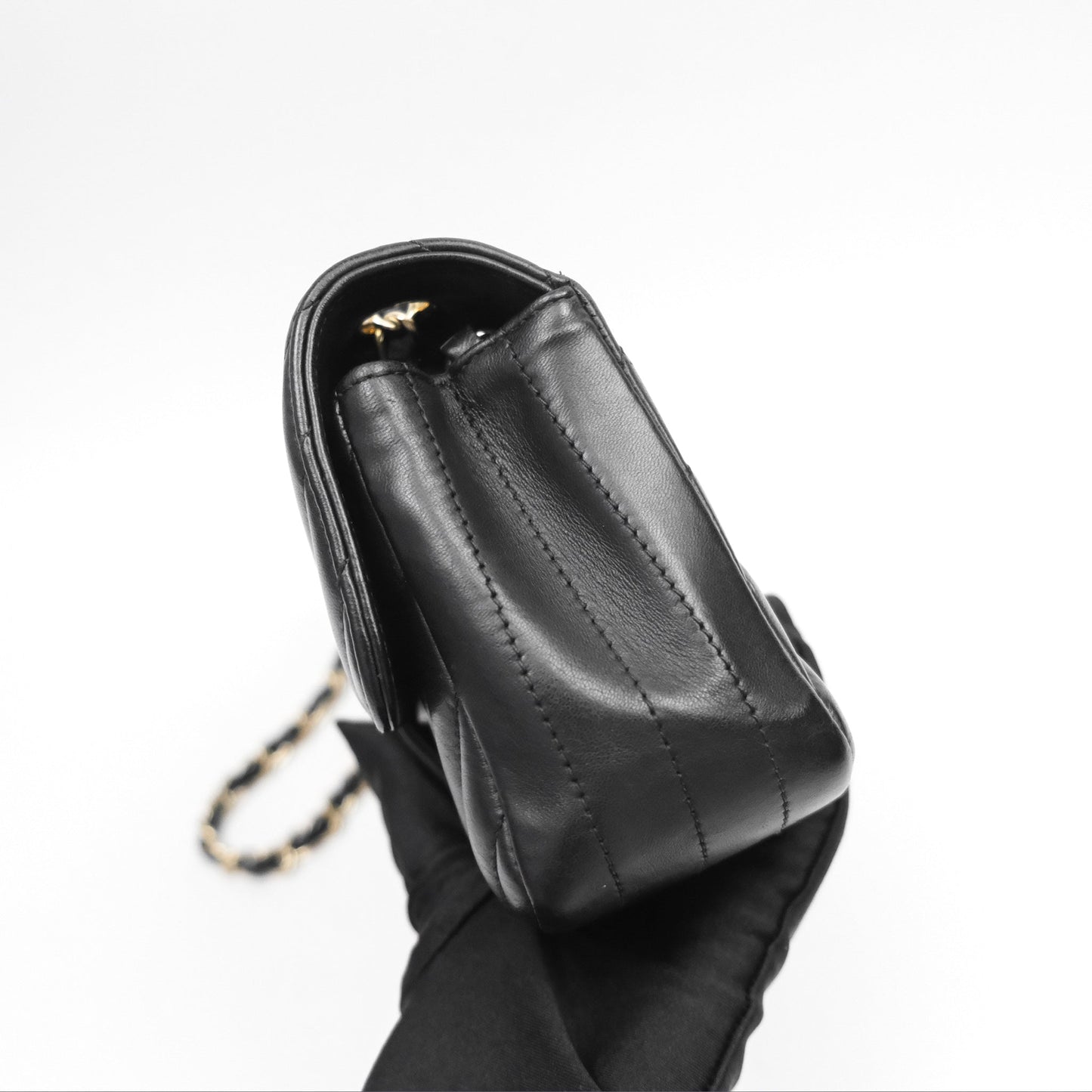 Chanel Mini Rectangular Chevron Black Lambskin Gold Hardware