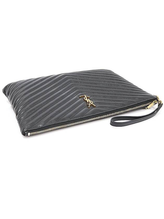 Luxury Saint Laurent 440222 Black Matelasse Monogram Document Holder Strap Clutch