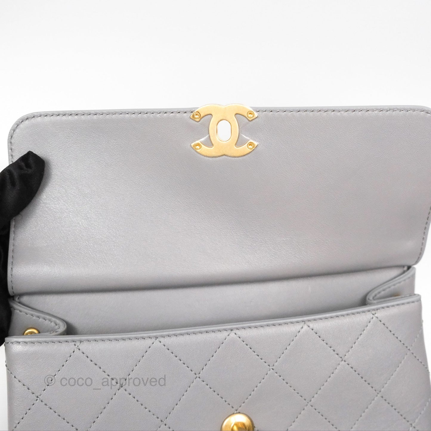 Chanel Small Quilted Coco Luxe Flap Bag Grey Calfskin Aged Gold Hardware