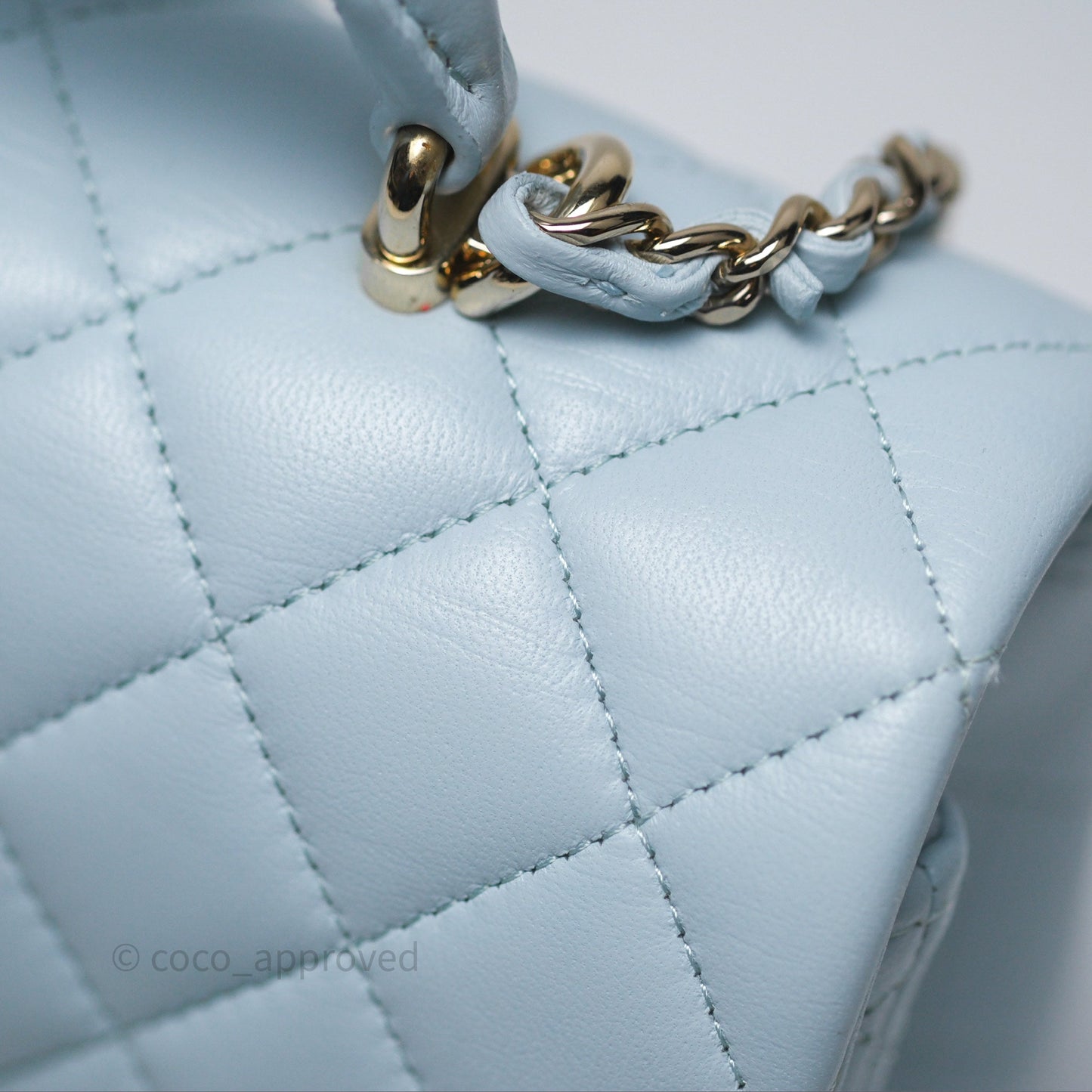 Chanel Top Handle Mini Rectangular Flap Light Blue Lambskin Gold Hardware