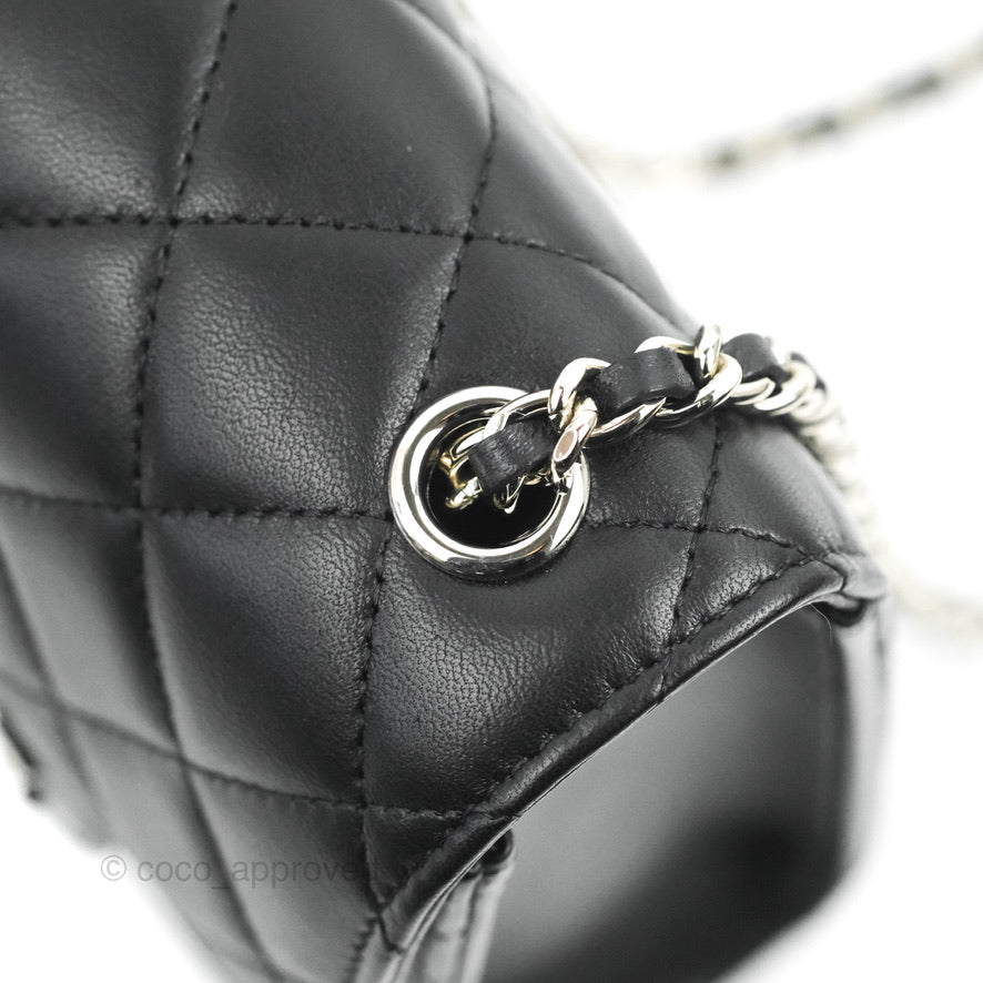 Chanel Classic Quilted Phone Holder Black Lambskin Silver Hardware
