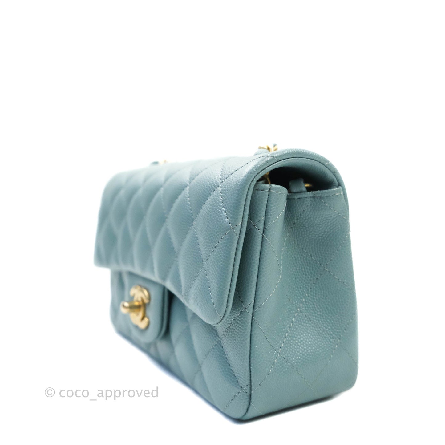 Chanel Quilted Mini Rectangular Iridescent Blue Caviar Aged Gold Hardware 18C