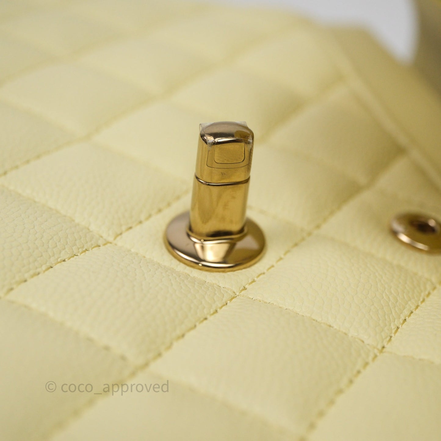 Chanel Small Classic Quilted Flap Light Yellow Caviar Gold Hardware