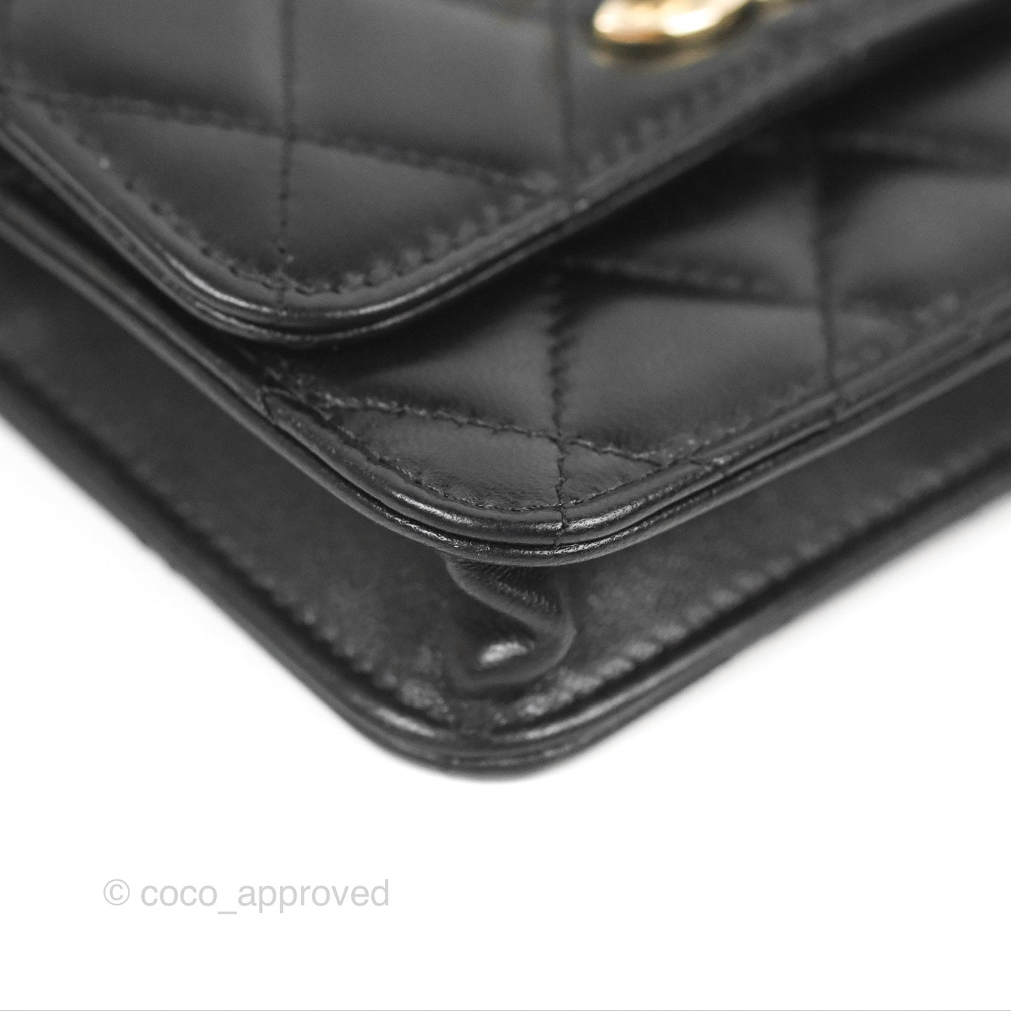 Chanel Mini Quilted Trendy CC Card Holder With Chain Black Lambskin Gold Hardware