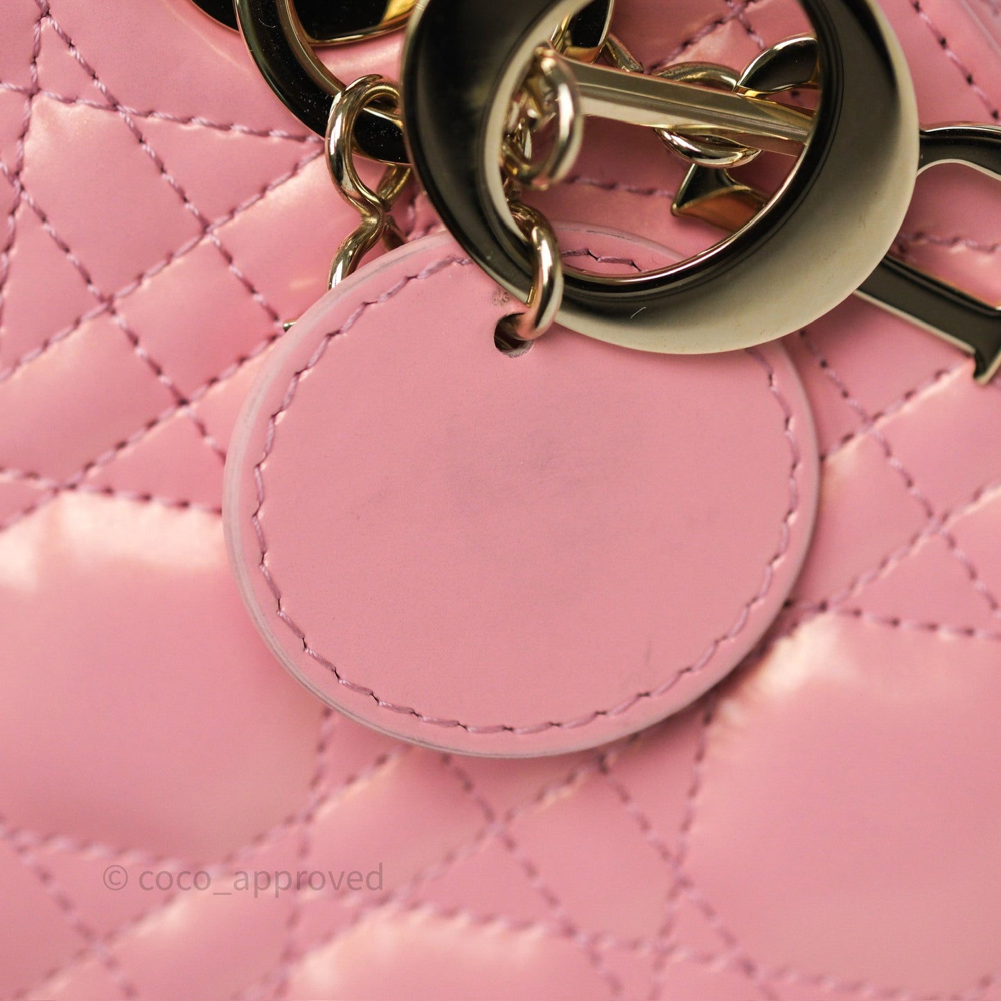 Dior Mini Lady Dior Pink Pearlescent Patent Cannage Gold Hardware