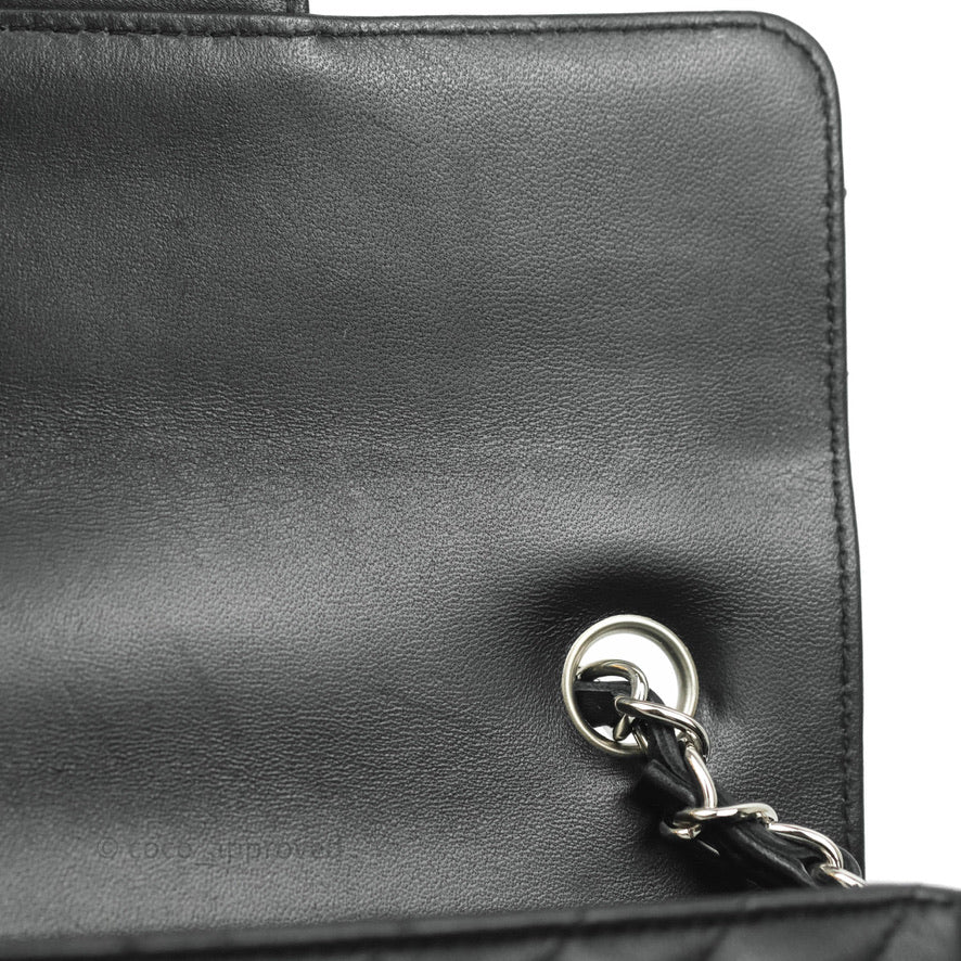 Chanel Chevron Mini Rectangular Flap Black Lambskin Silver Hardware