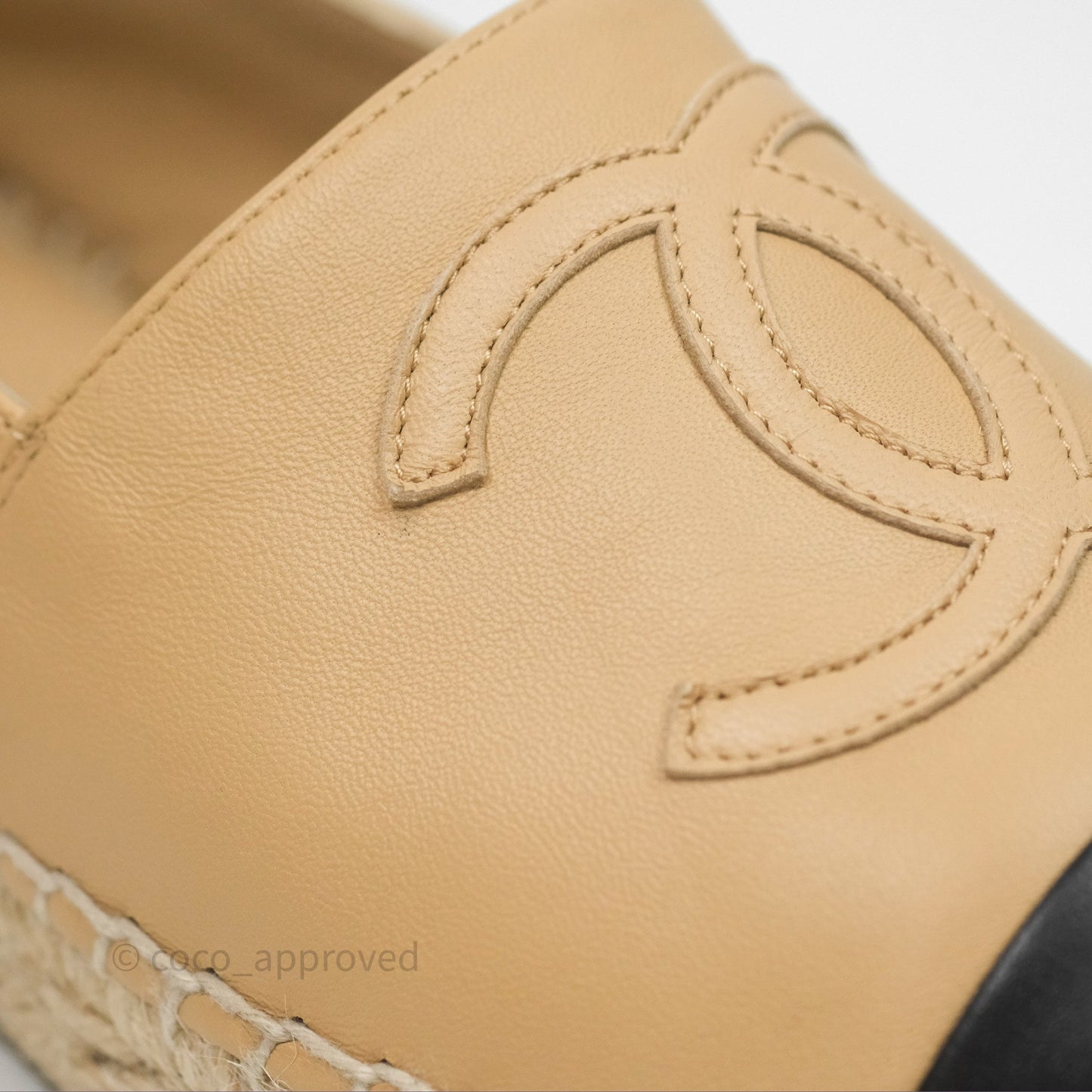 Chanel CC Espadrilles Beige Black Lambskin Size 38