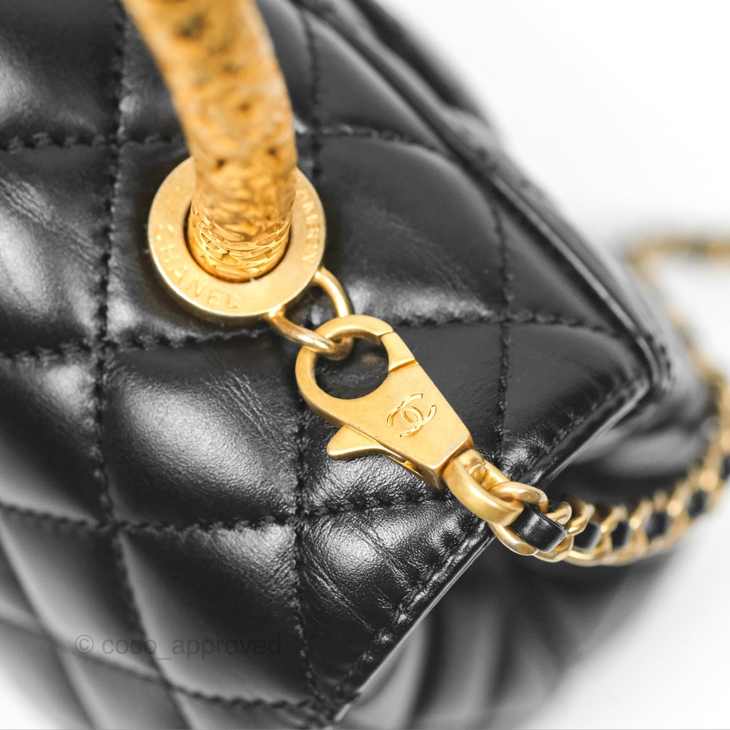 Chanel Small Coco Handle Quilted Black Calfskin Aged Gold Hardware