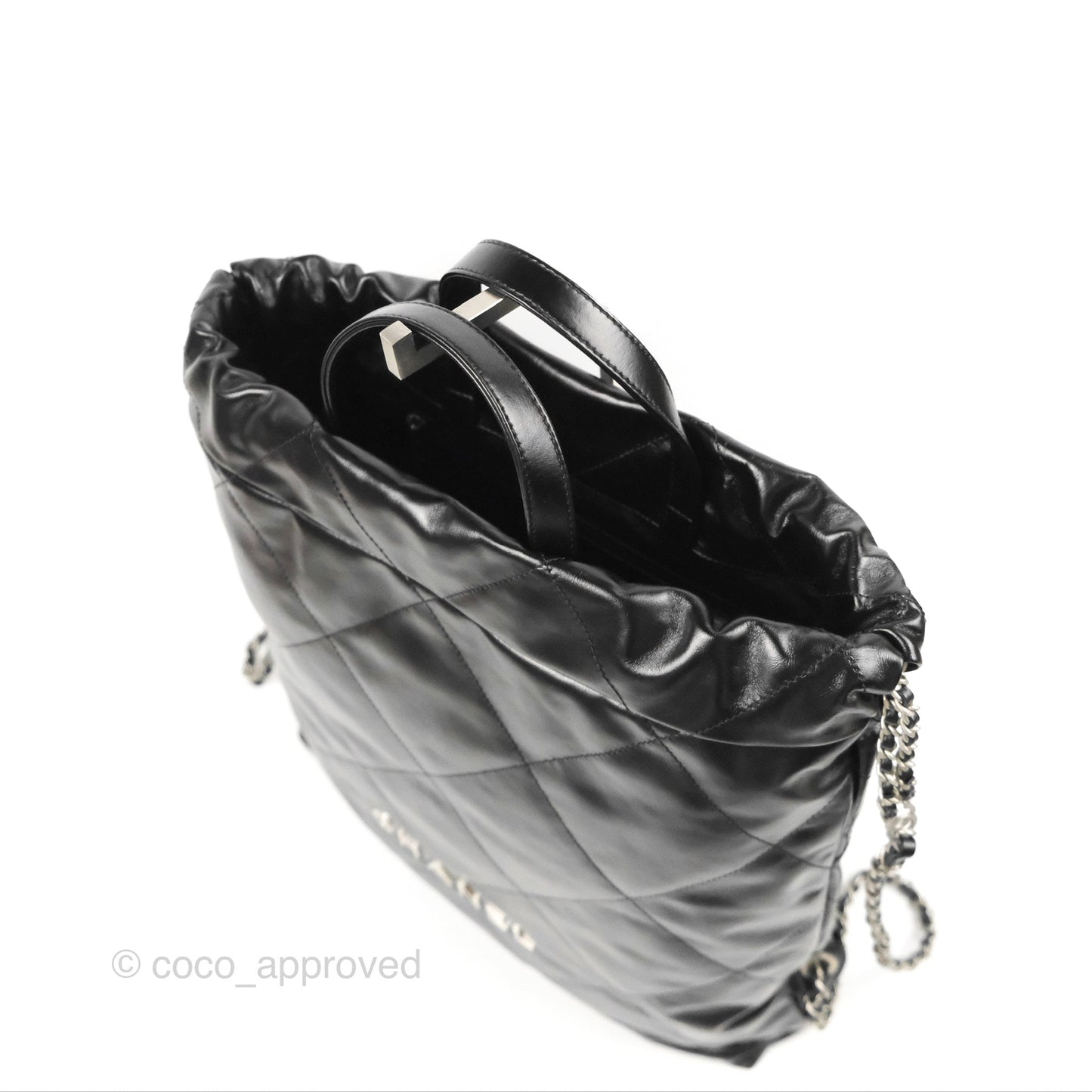Chanel 22 Medium Shiny Calfskin Quilted Backpack Black