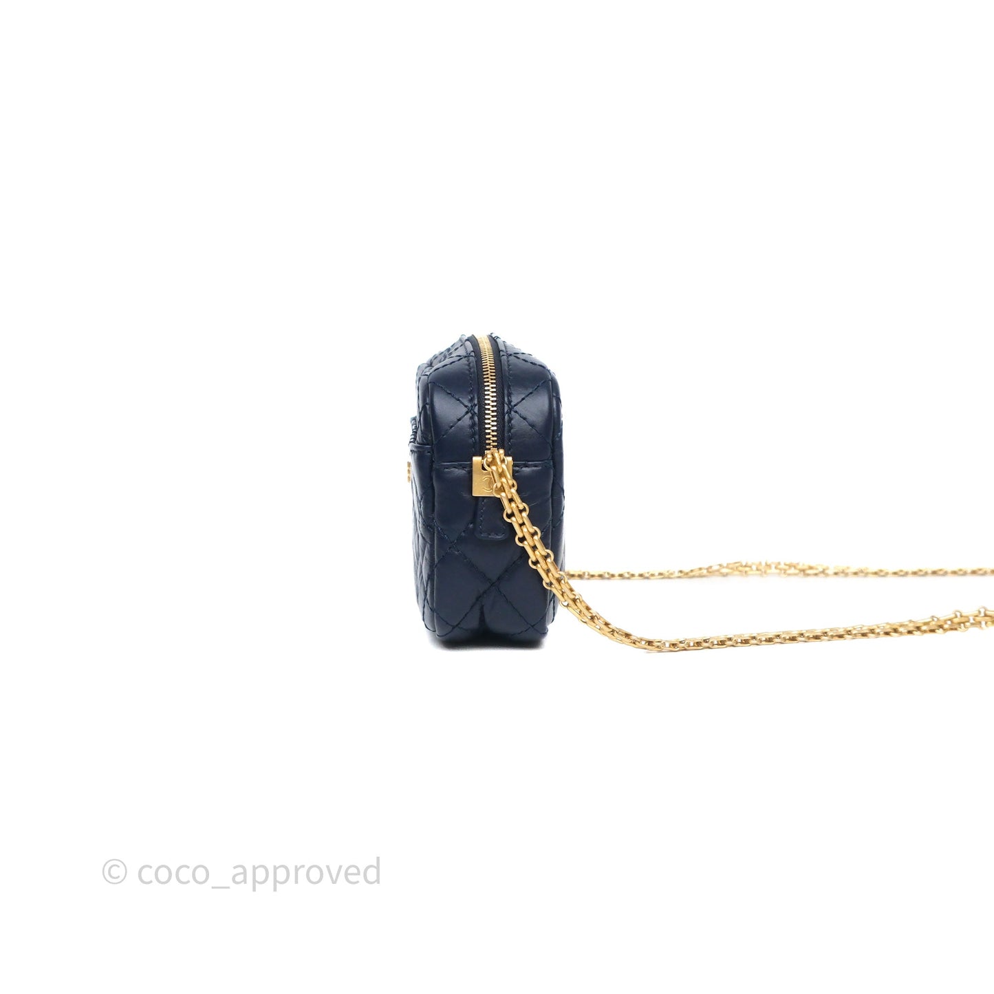 Chanel Quilted Mini Reissue Camera Case Navy Aged Calfskin Aged Gold Hardware