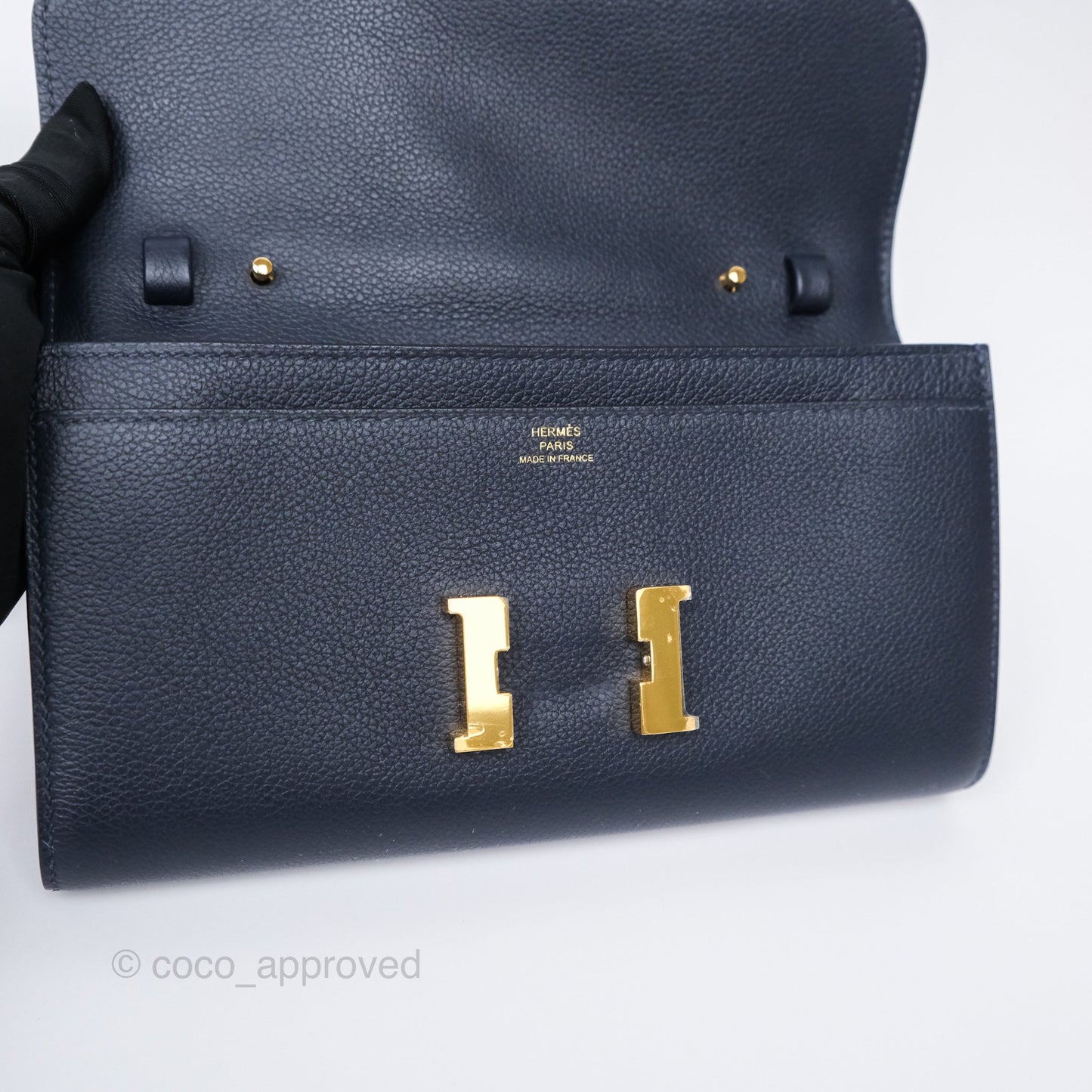 Hermès Constance Long To Go Wallet Blue Nuit 2Z Evercolor Gold Hardware