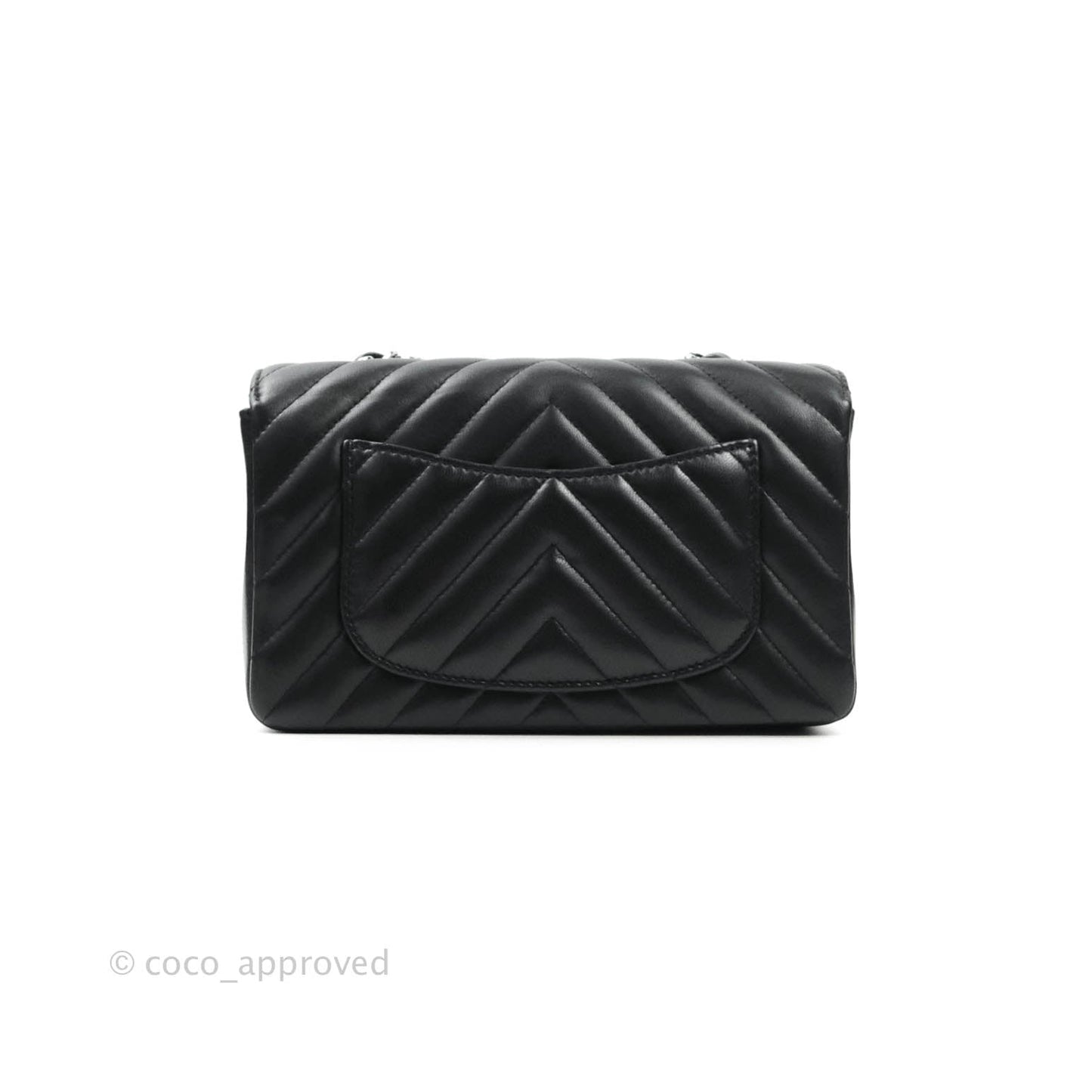 Chanel Classic Chevron Mini Rectangular Flap Black Lambskin Silver Hardware