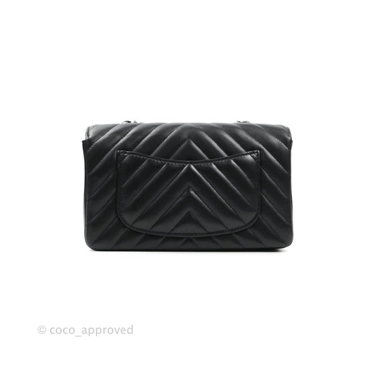 Chanel Classic Chevron Mini Rectangular Flap Black Lambskin Silver Hardware