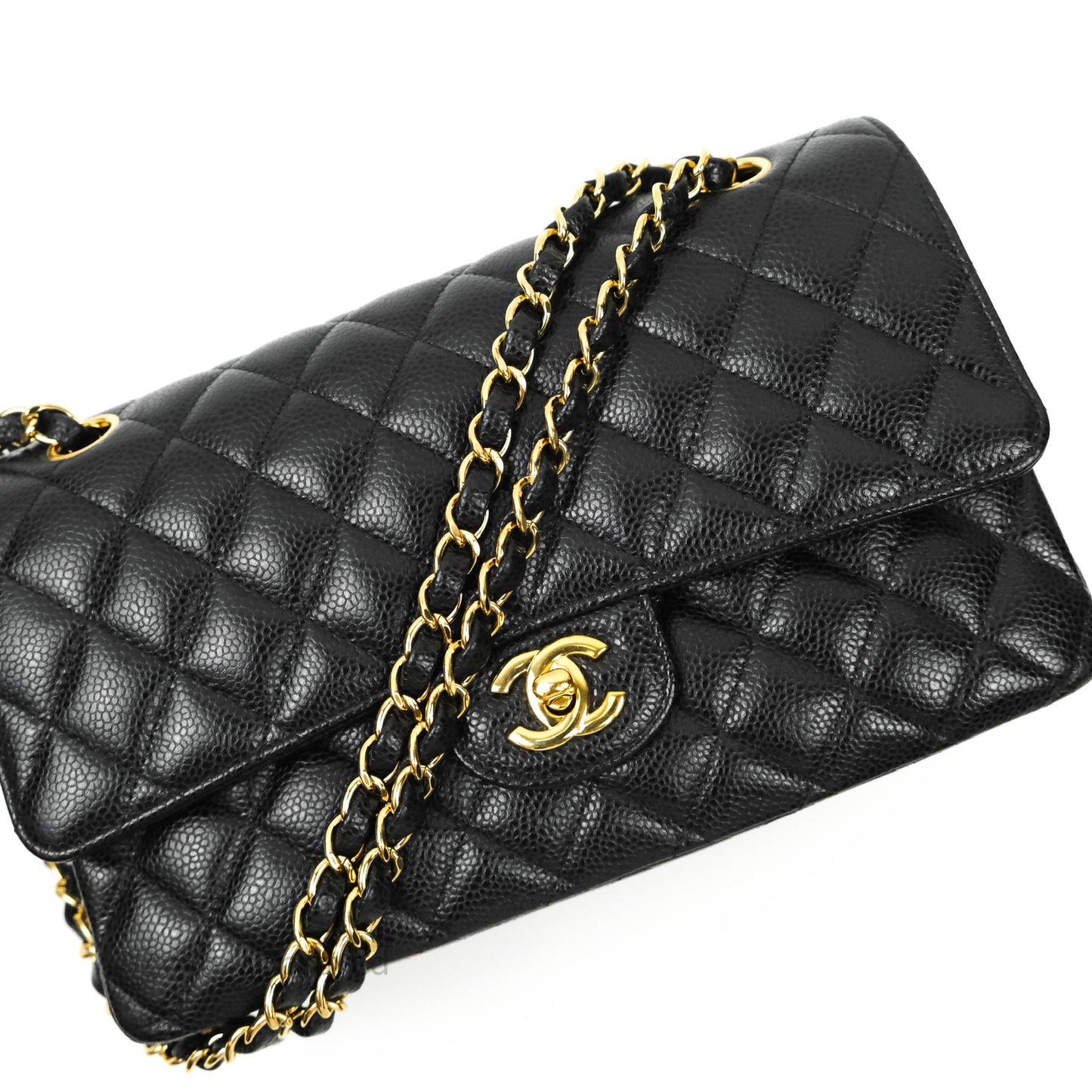 Chanel Quilted M/L Medium Double Flap Black Caviar Gold Hardware