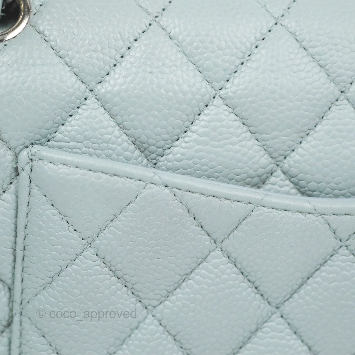 Chanel Classic M/L Medium Flap Quilted Light Grey Blue Caviar Silver Hardware