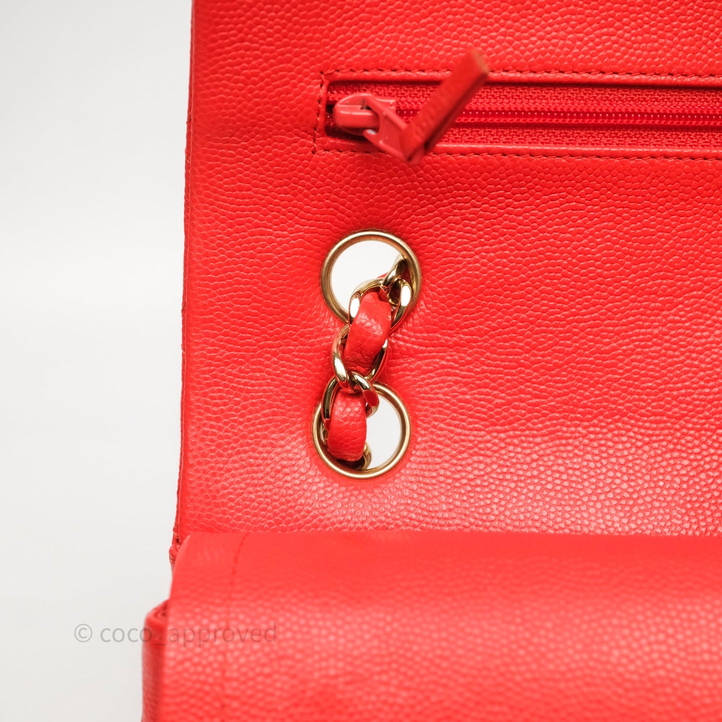 Chanel Small Classic Flap Quilted Red Orange Caviar Gold Hardware