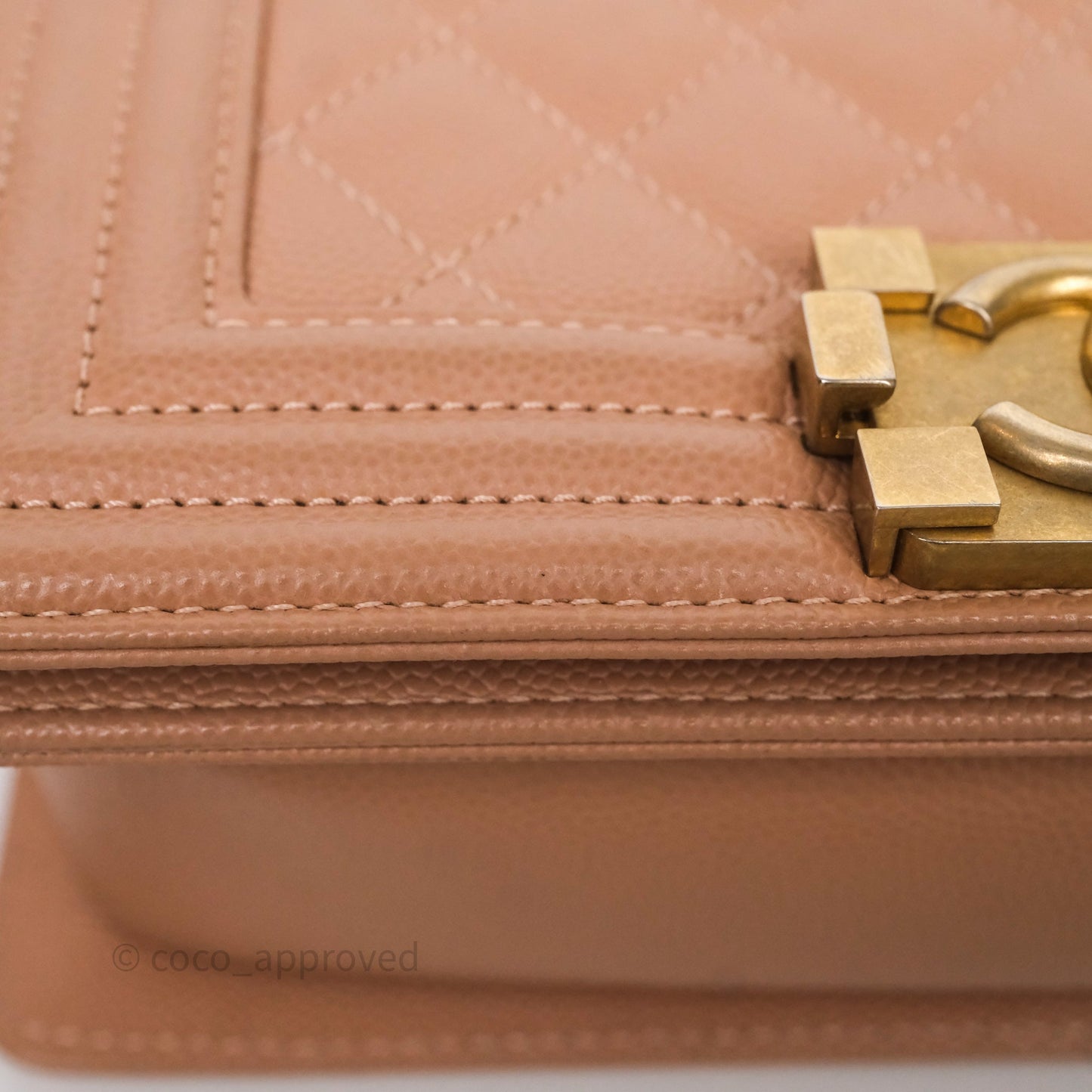 Chanel Small Boy Caviar Beige Pink Bag Aged Gold Hardware