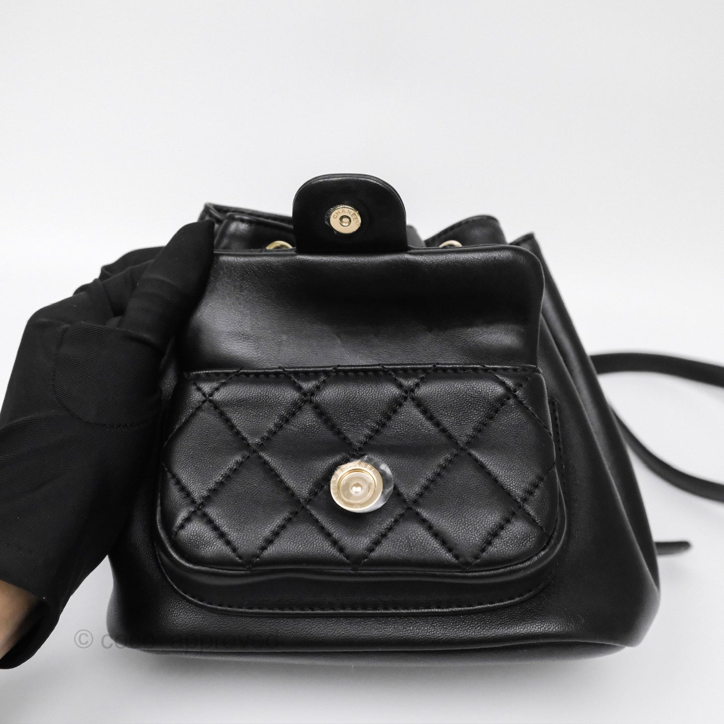 Chanel Small Duma Drawstring Backpack Black Lambskin Gold Hardware