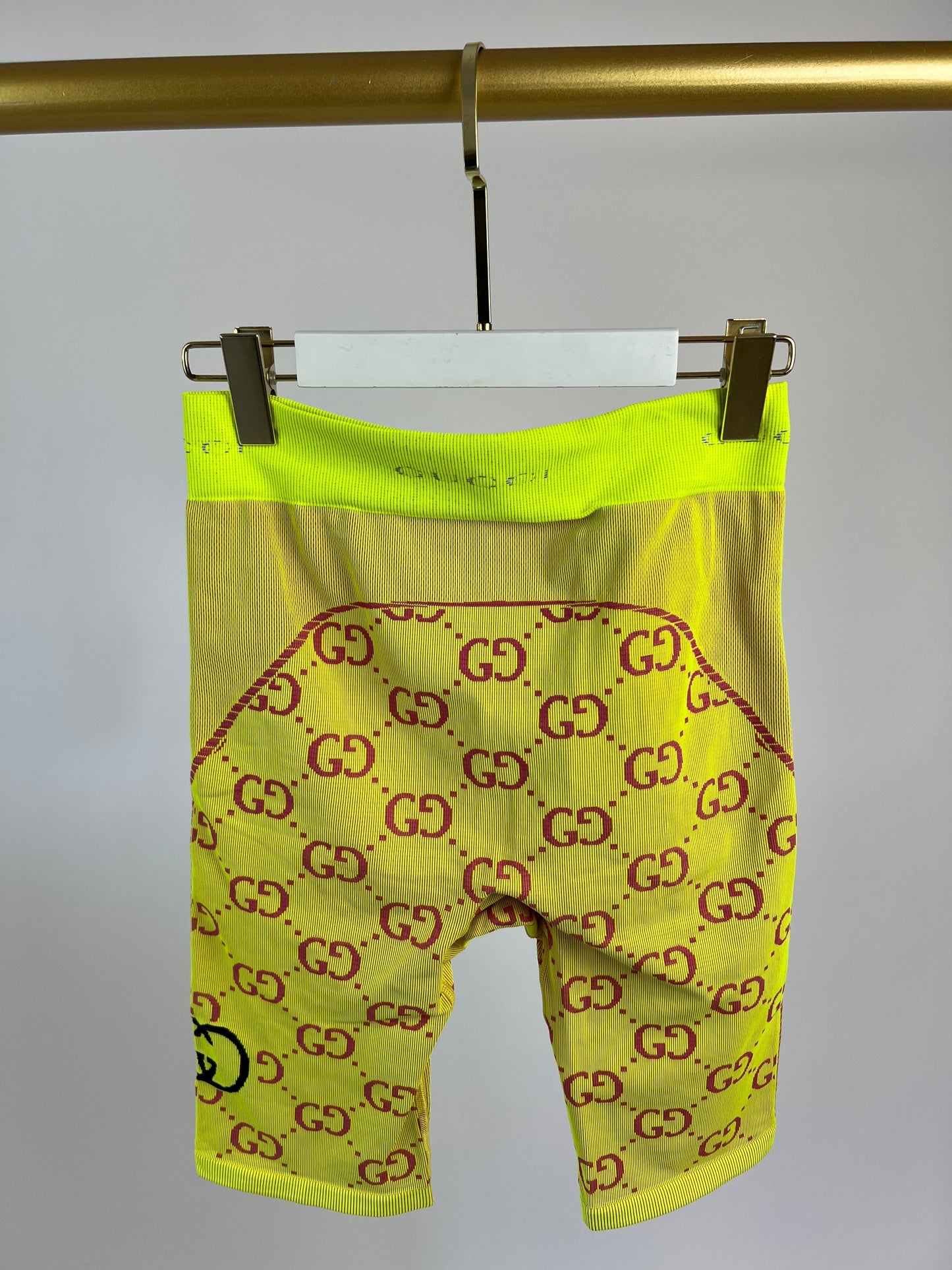 Luxury Gucci Neon Yellow Interlocking G Jacquard Cycling Shorts Size S (UK 8)  466