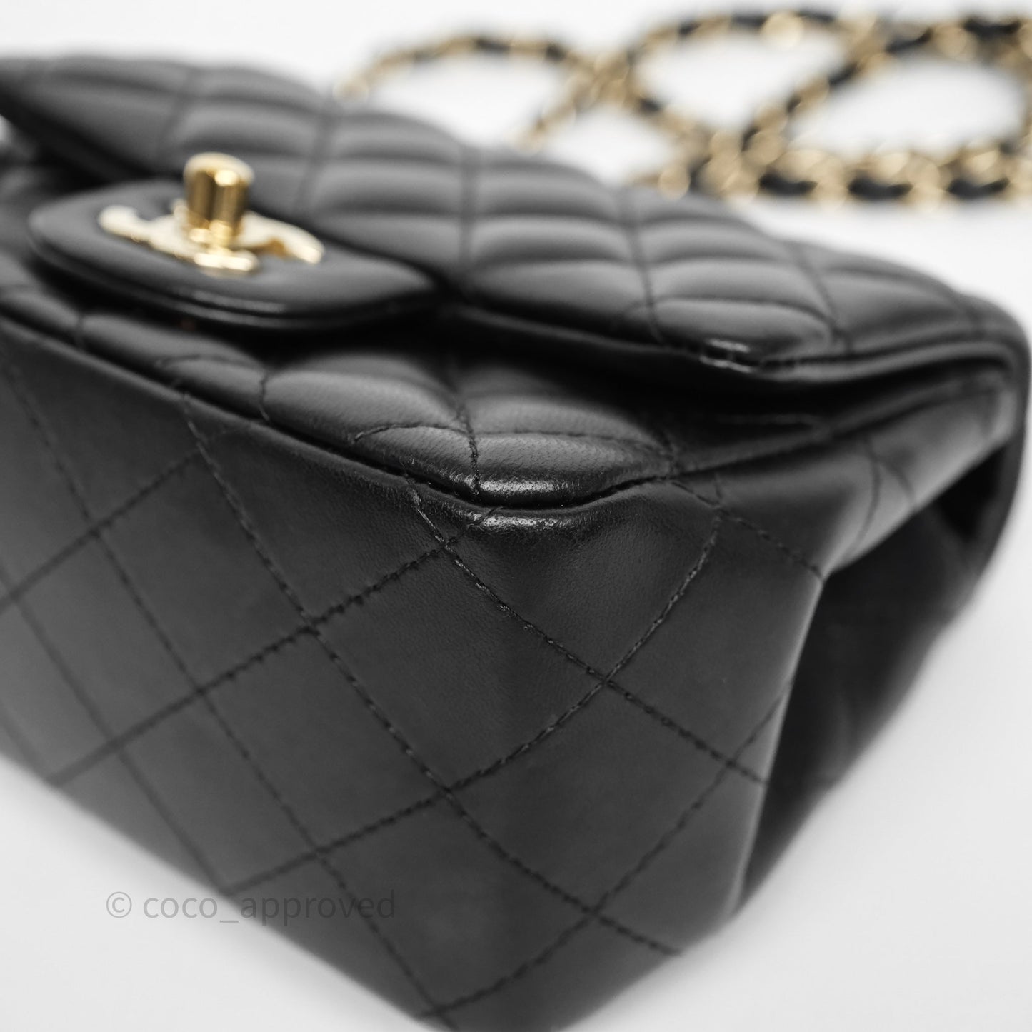 Chanel Mini Square Quilted Black Lambskin Gold Hardware
