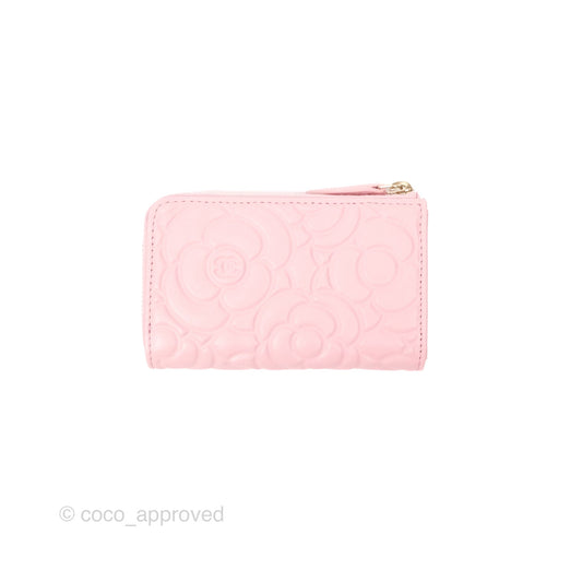Chanel Key Holder Case Pink Camellia Embossed Lambskin Gold Hardware