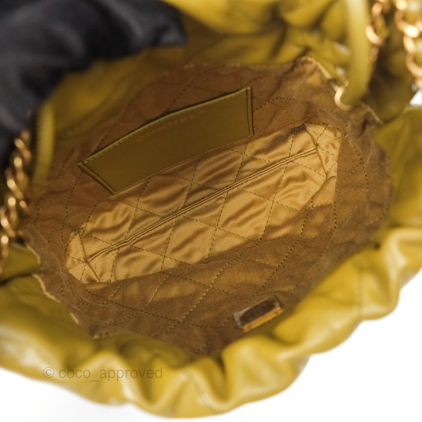 Chanel 22 Mini Bag Olive Shiny Crumpled Calfskin Aged Gold Hardware