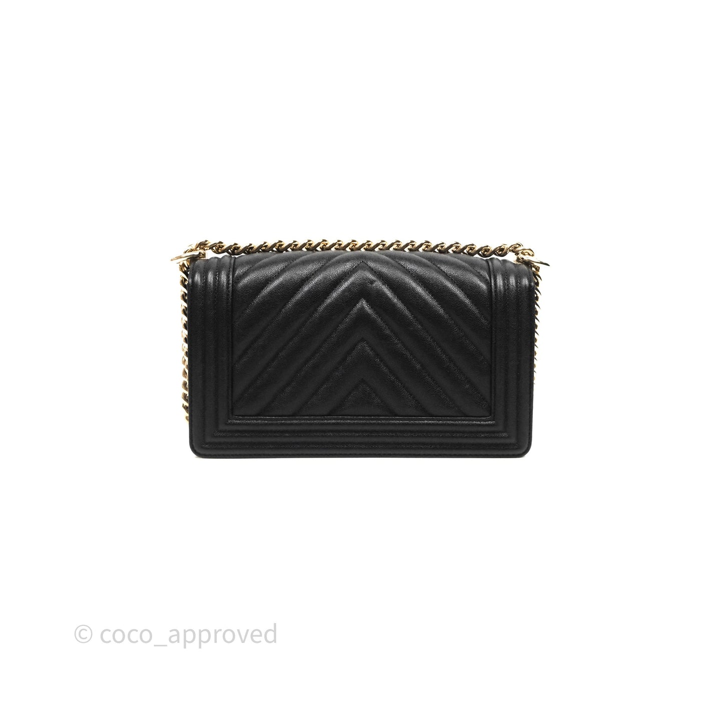 Chanel Medium Boy Chevron Black Caviar Light Gold Hardware