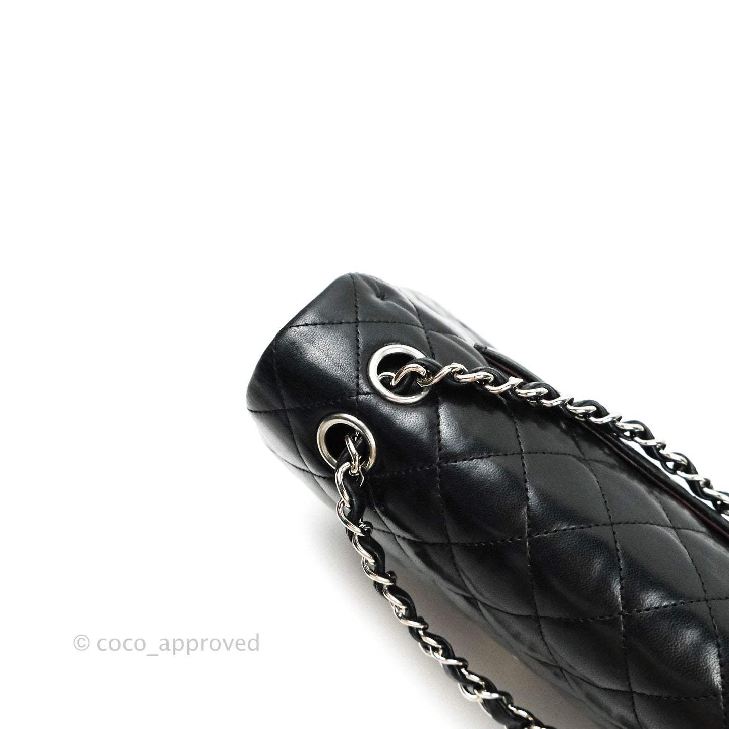 Chanel Classic M/L Medium Double Flap Bag Black Lambskin Silver Hardware