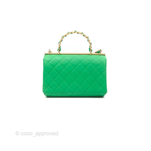 Chanel CC Quilted Flap Bag With Top Handle Green Calfskin Gold Hardware