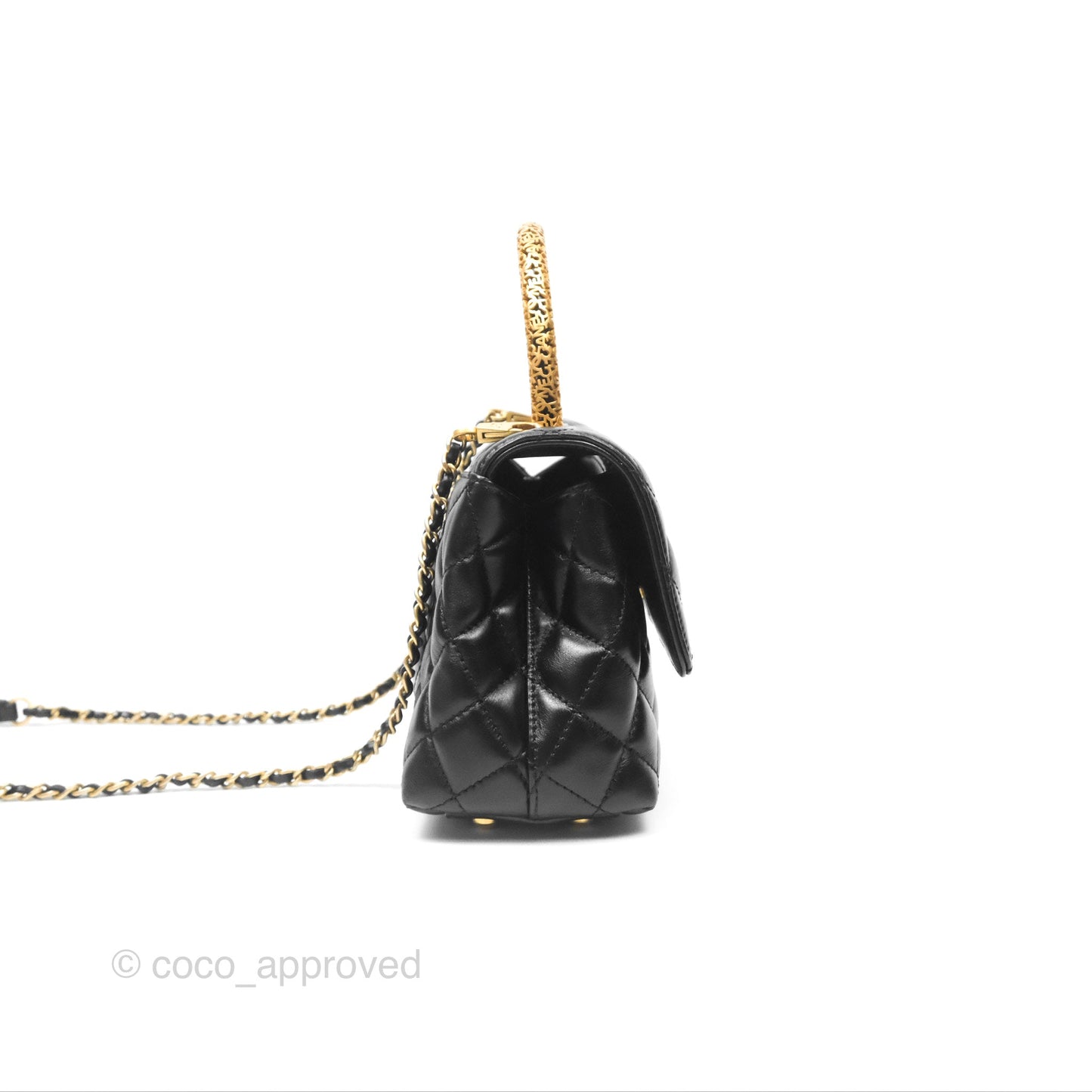 Chanel Small Coco Handle Quilted Black Calfskin Aged Gold Hardware