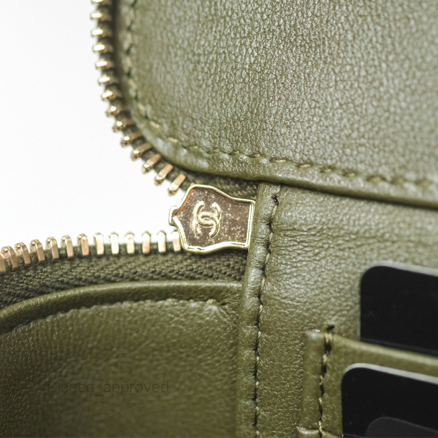 Chanel All Slide Vanity with Adjustable Chain Dark Olive Green Lambskin Aged Gold Hardware
