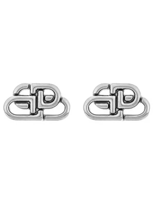 Luxury Balenciaga BB Logo Stud Earrings Silver