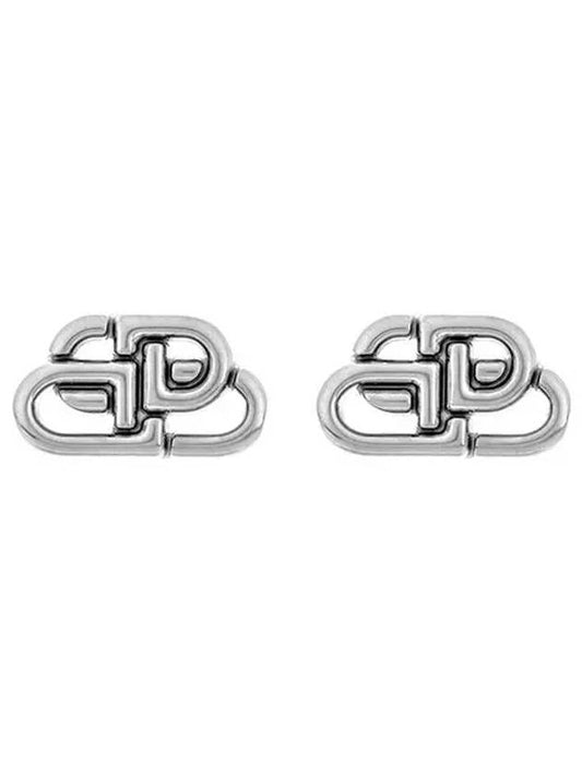 Luxury Balenciaga BB Logo Stud Earrings Silver