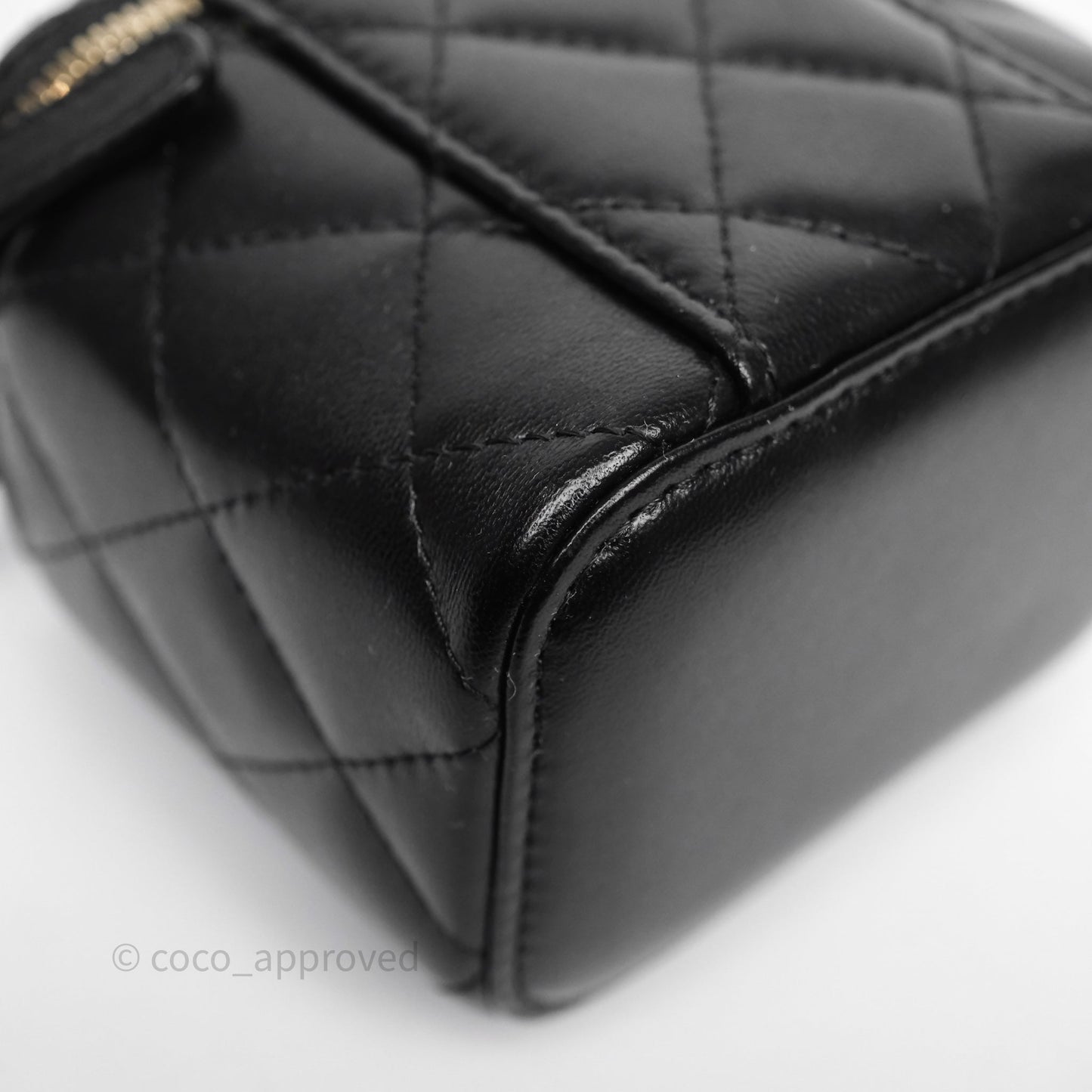 Chanel Mini Top Handle Vanity With Chain Black Lambskin Aged Gold Hardware