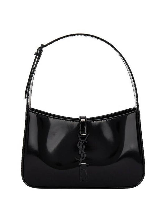 Luxury Saint Laurent 5 A 7 Shiny Leather Hobo Shoulder Bag Black