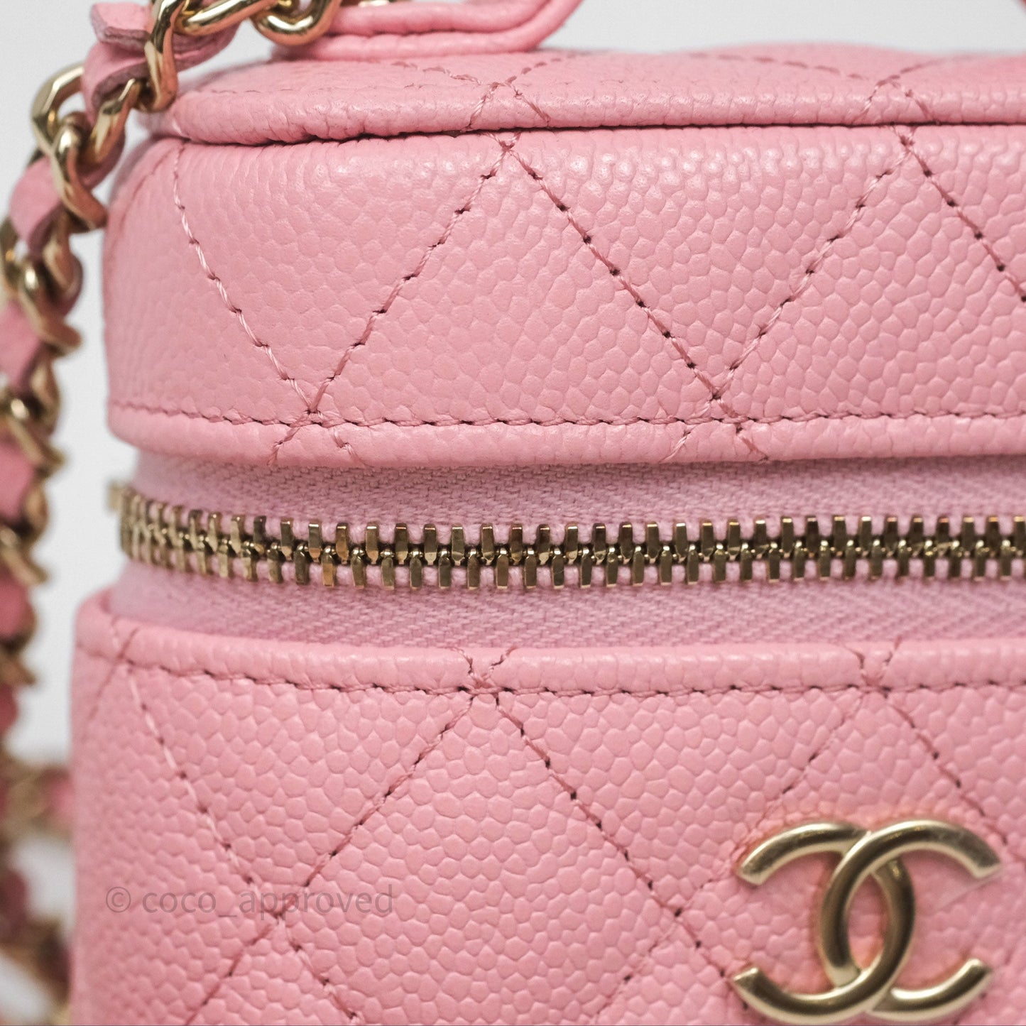 Chanel Quilted Mini Handle With Care Vanity Case With Chain Pink Caviar Gold Hardware