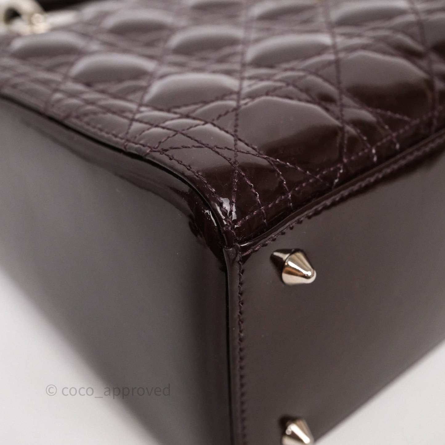 Christian Dior Medium Lady Dior Burgundy Patent Silver Hardware