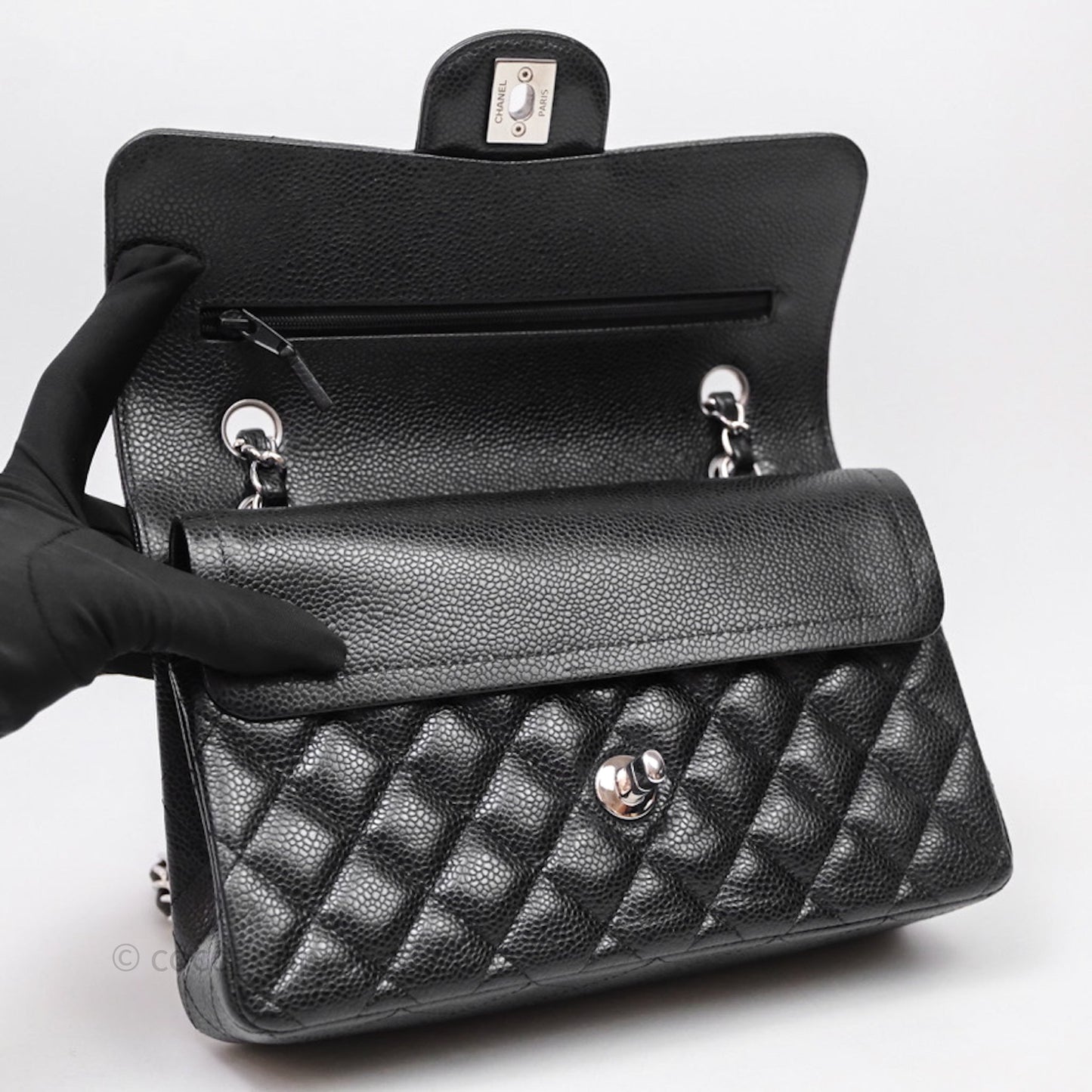 Chanel Small Classic Flap Quilted Black Caviar Silver Hardware