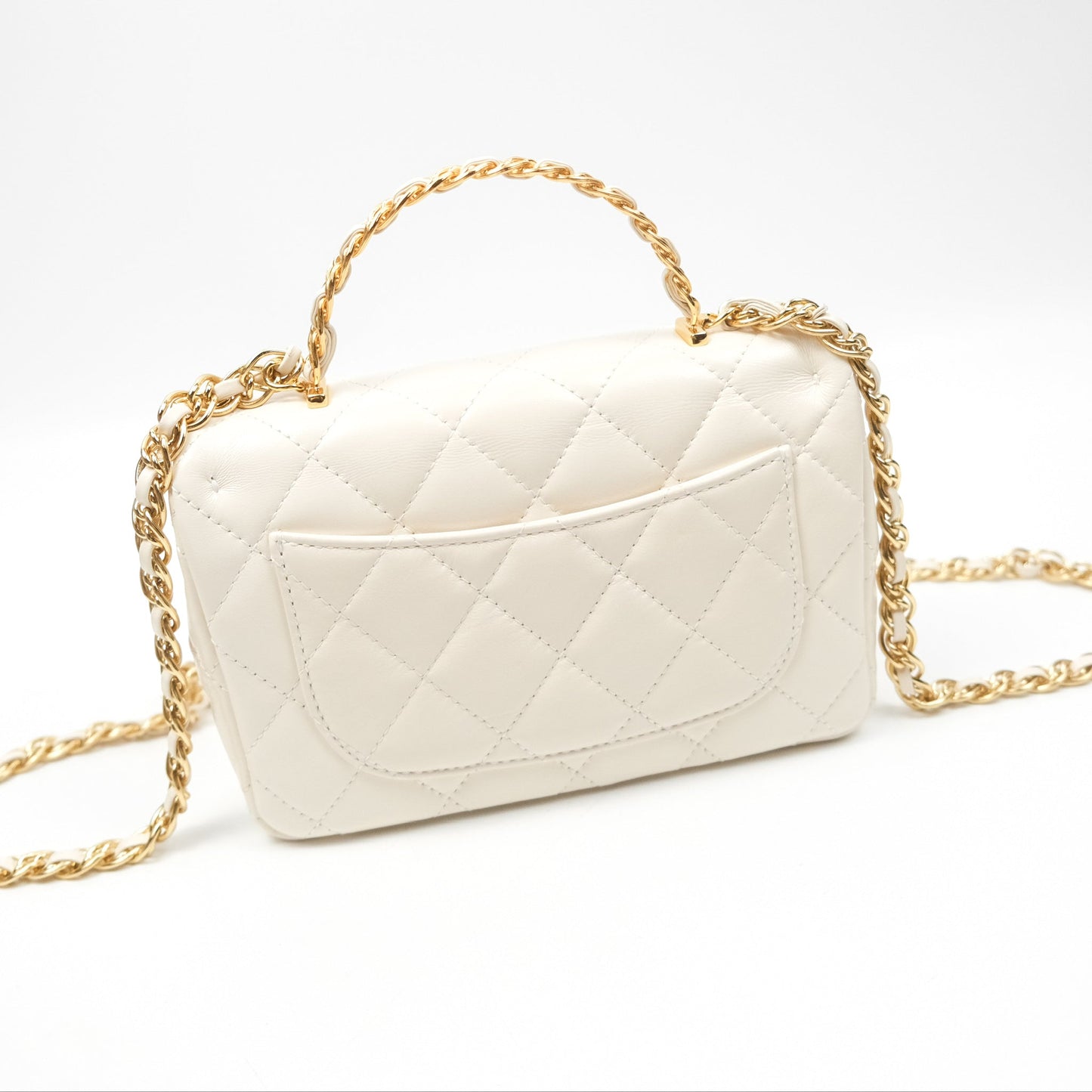 Chanel Top Handle White Lambskin Gold Hardware