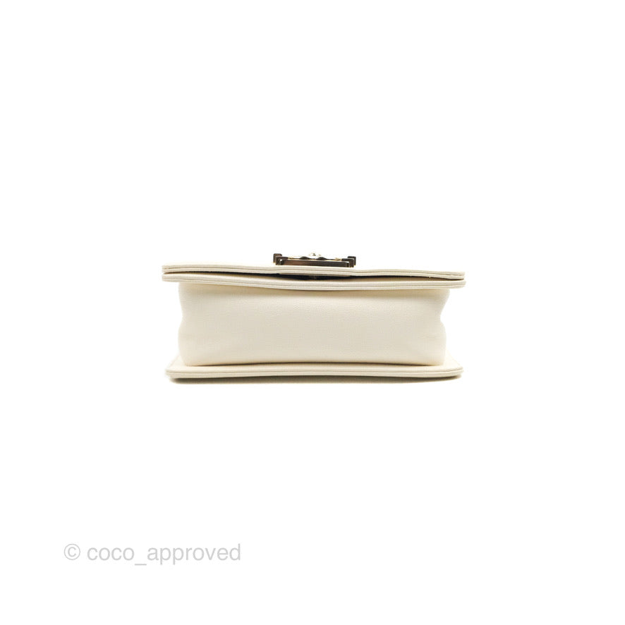 Chanel Small Boy White Caviar Gold Hardware