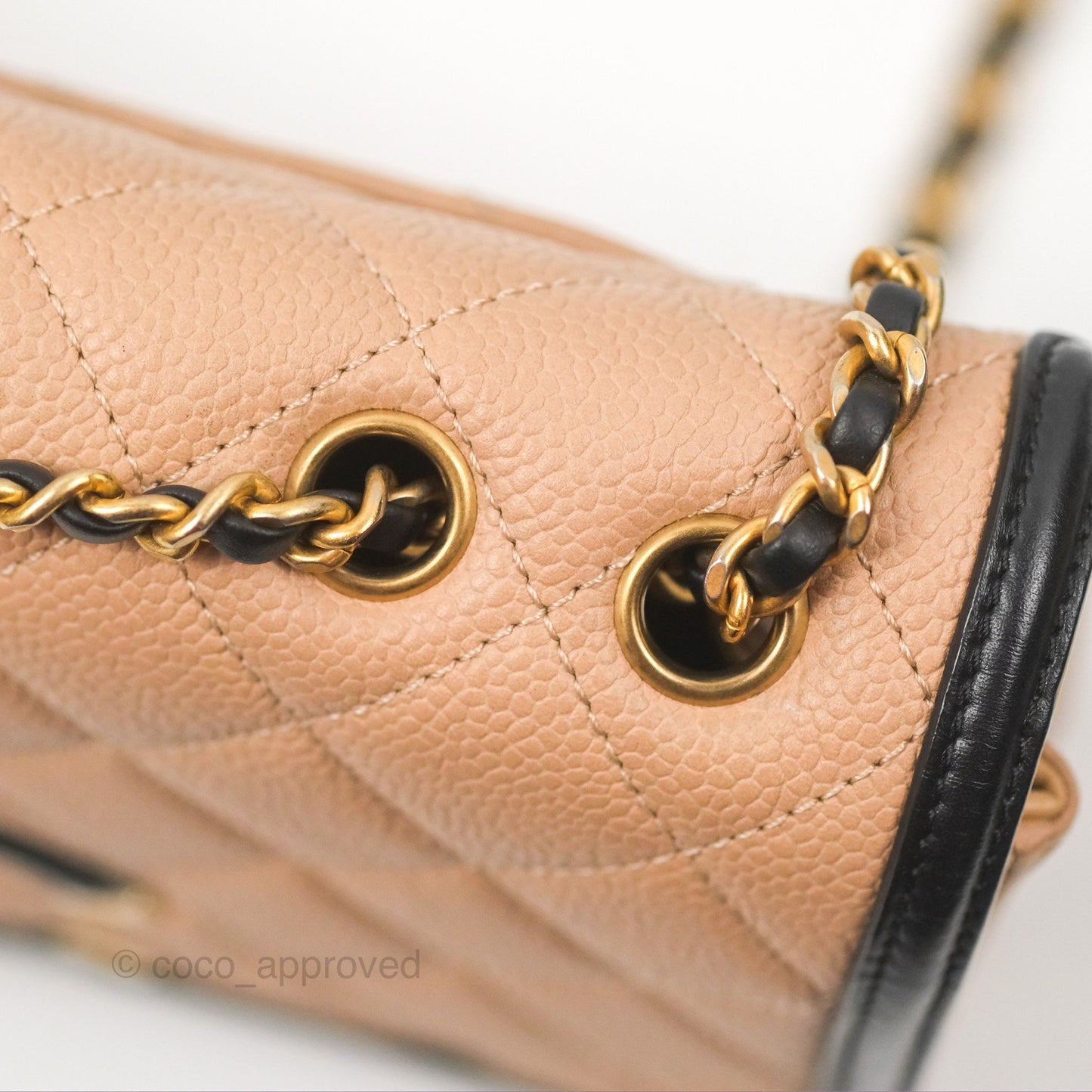 Chanel Quilted Small CC Filigree Flap Beige Black Caviar
