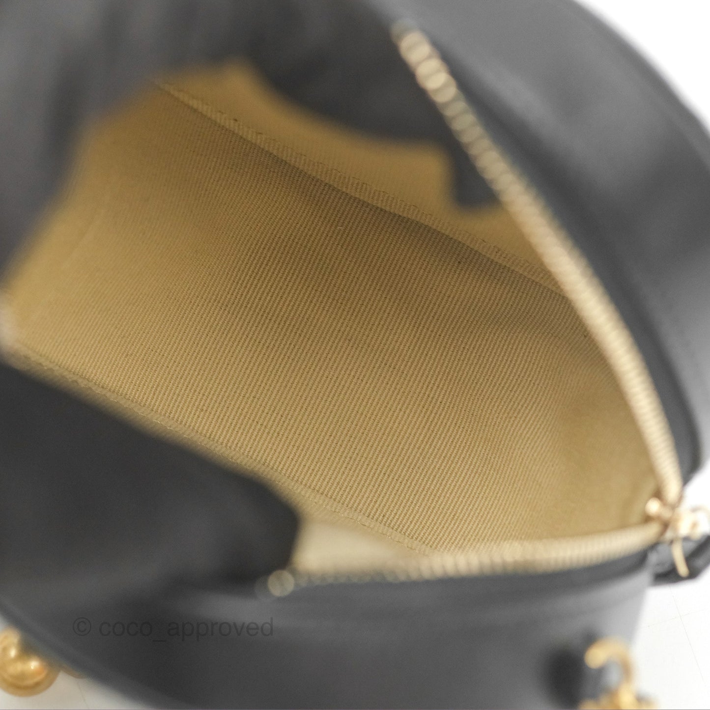 Chanel Quilted Round Pearl Crush Clutch With Chain Black Lambskin Aged Gold Hardware