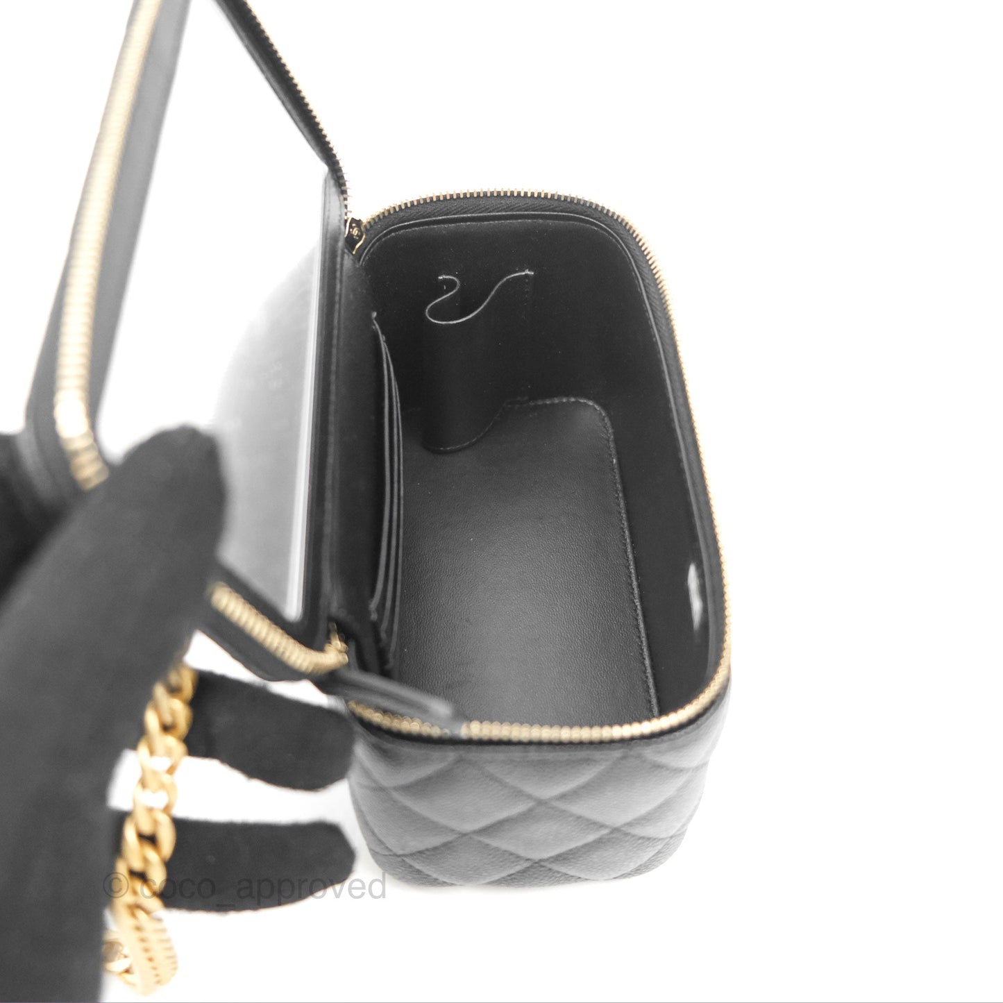 Chanel Vanity with Heart Adjustable Chain Black Caviar Aged Gold Hardware